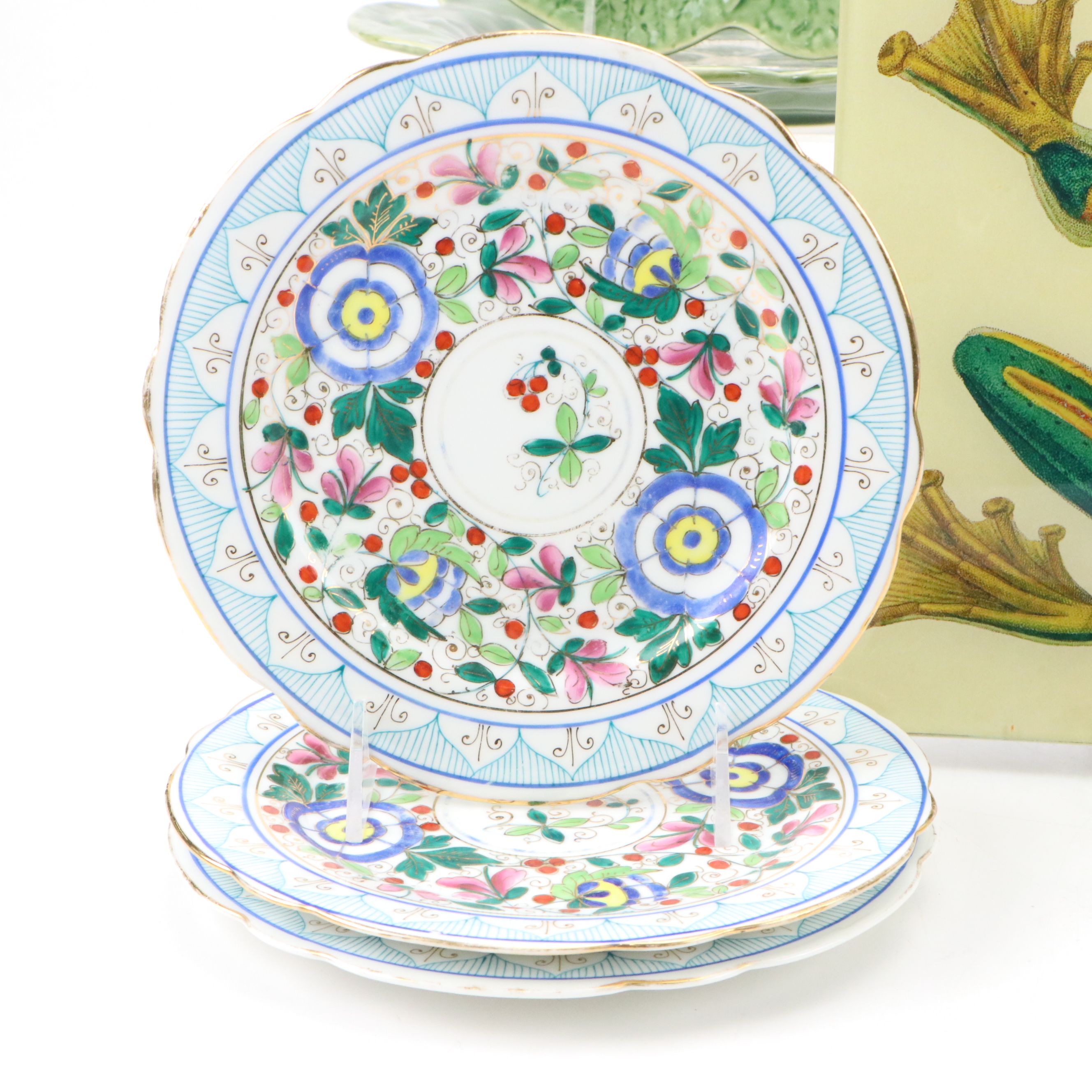 Bordallo Pinheiro Portuguese Green and Austrian Porcelain Plates