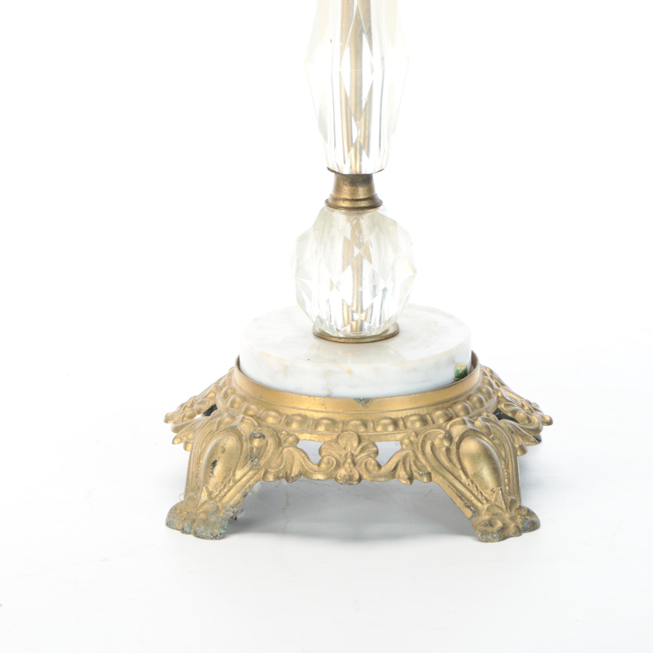 Victorian Style Pedestal Glass Ashtray on Brass and Marble Base