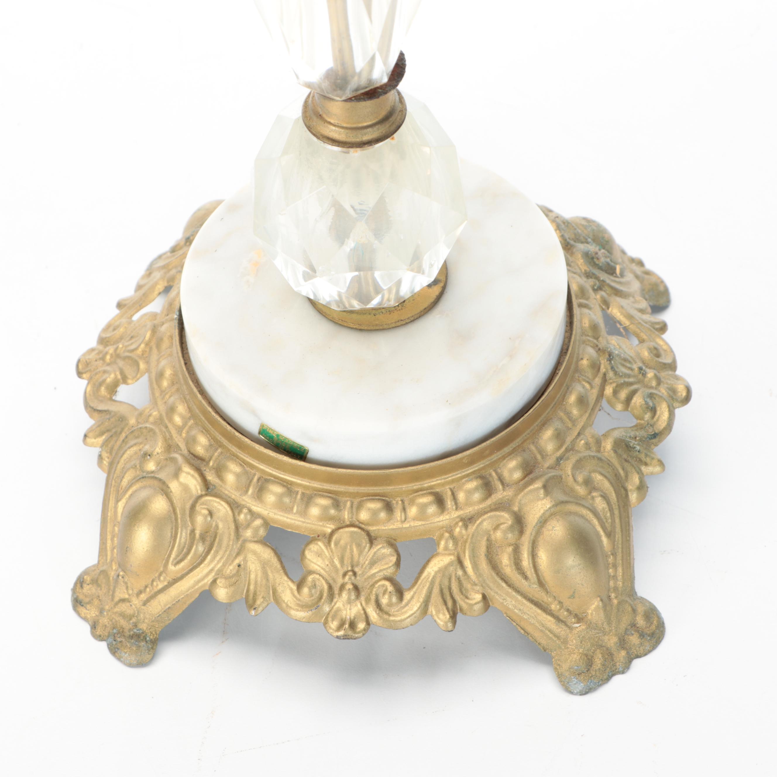 Victorian Style Pedestal Glass Ashtray on Brass and Marble Base