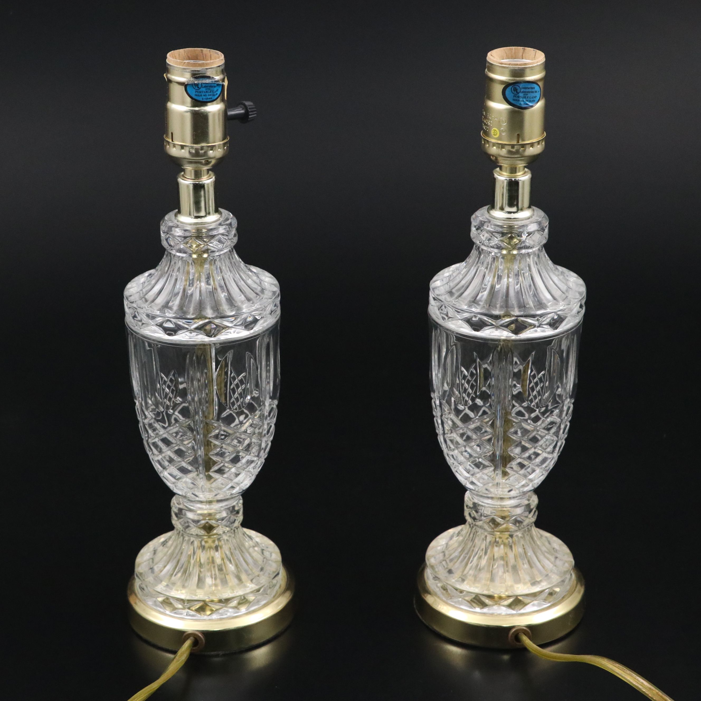 Pair of Glass Vase Accent Lamps with Pleated Bell Shades