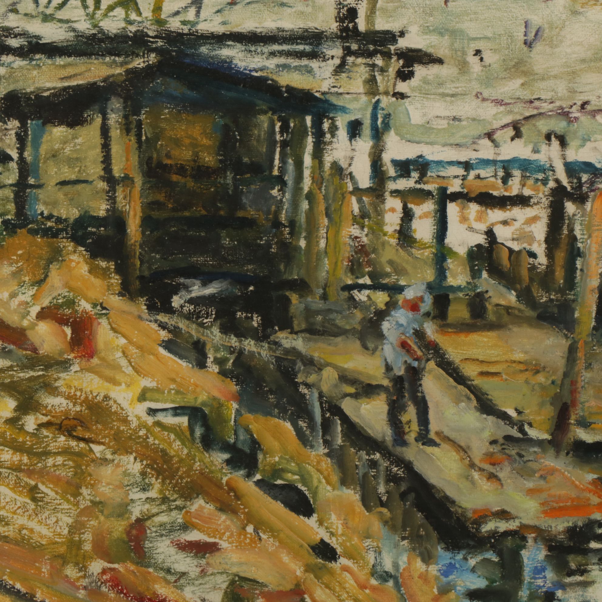 Anna Louise Thorne "Clam Fishing, New Orleans" Oil Painting, 1954