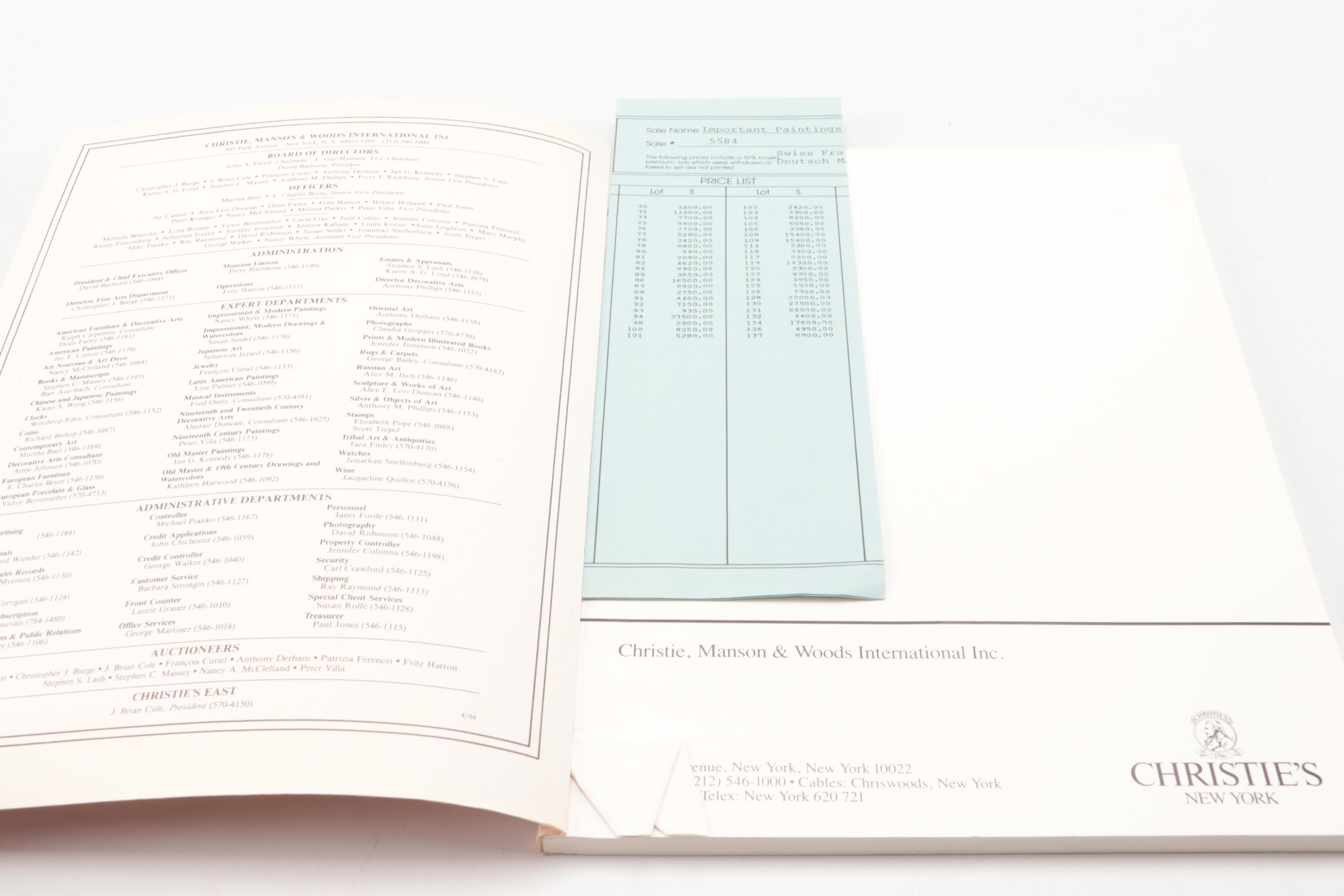 Sotheby's and Christie's Paintings and Drawings Auction Catalogs, Late 20th C.