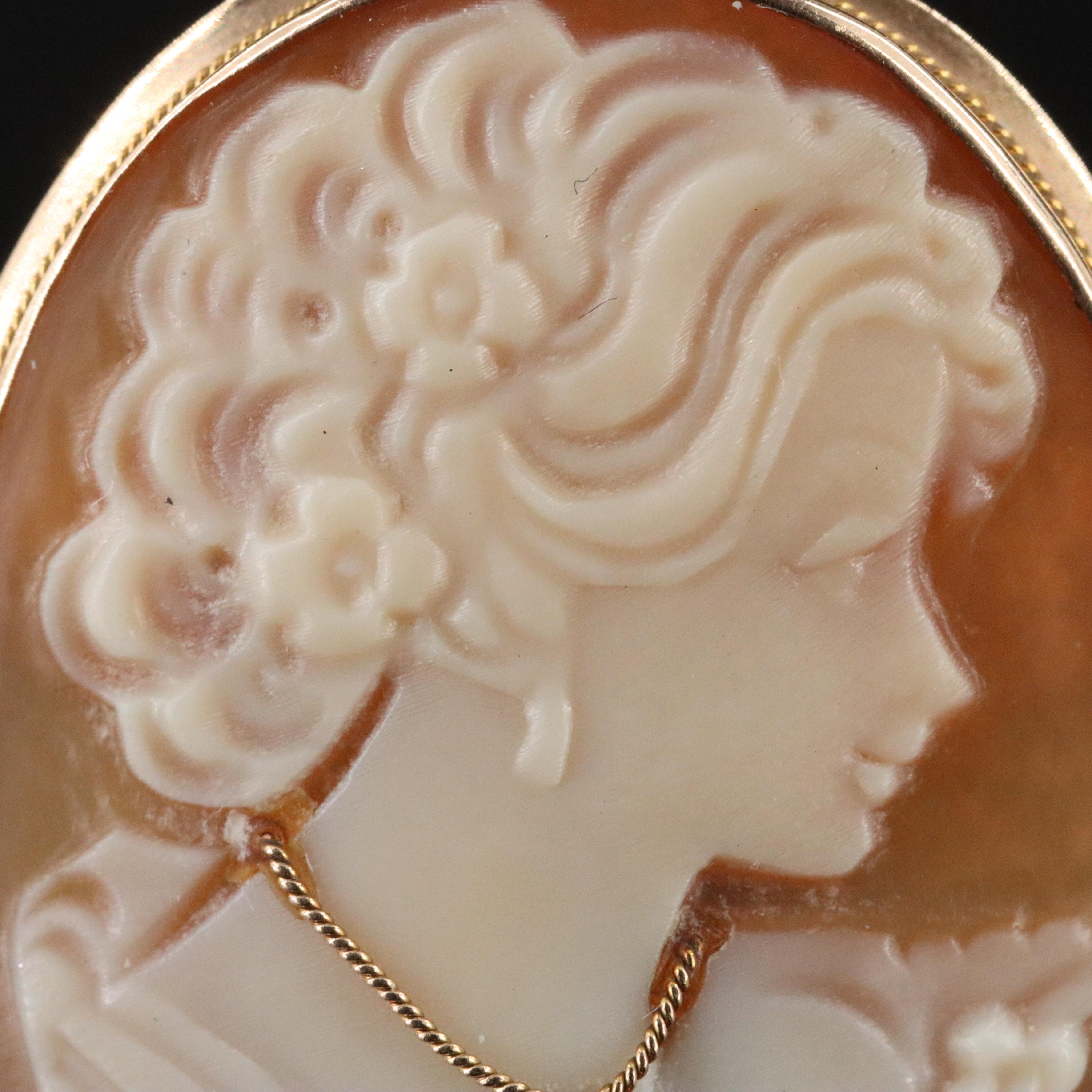 Italian 14K Shell Cameo Habillé Converter Brooch with Diamond Accent