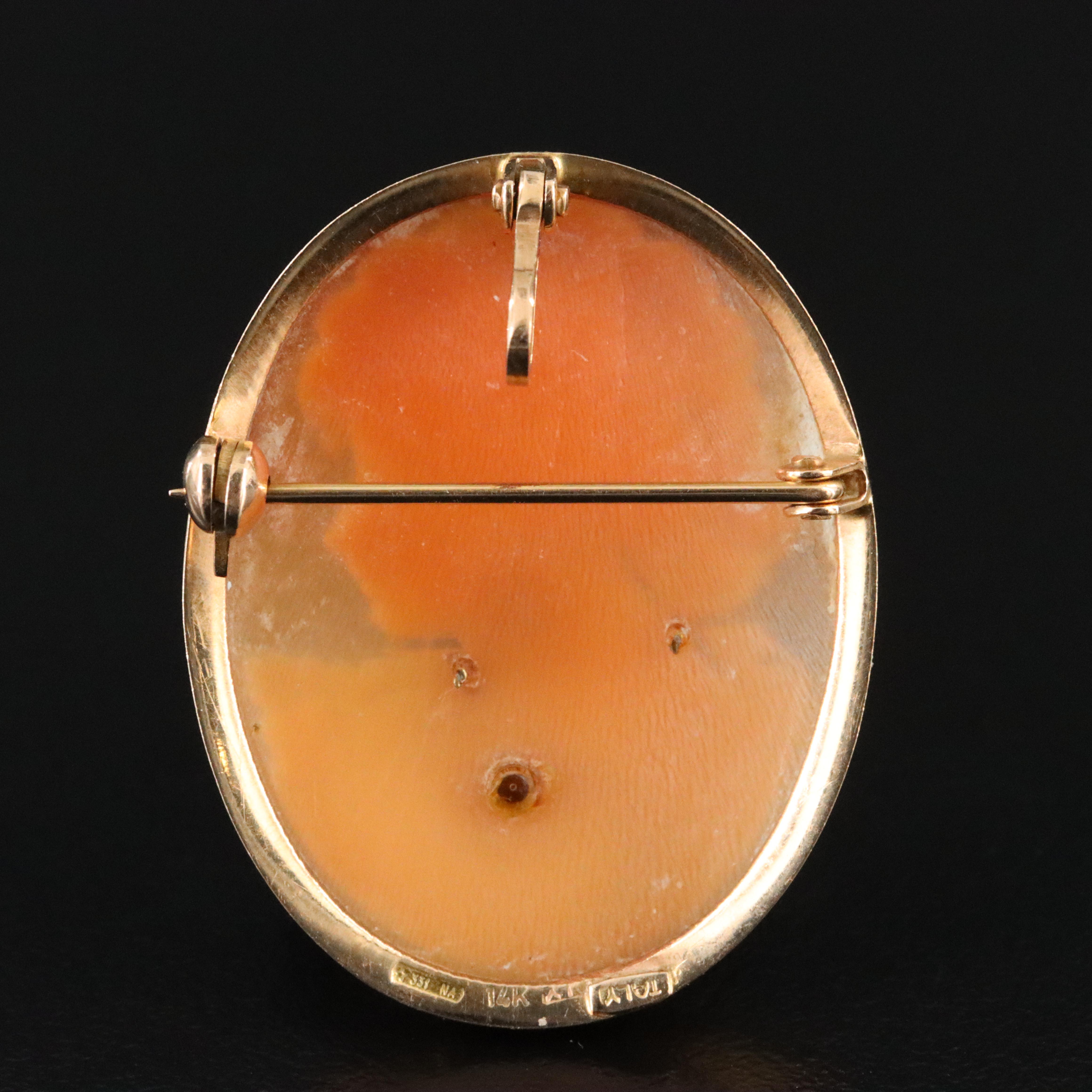 Italian 14K Shell Cameo Habillé Converter Brooch with Diamond Accent