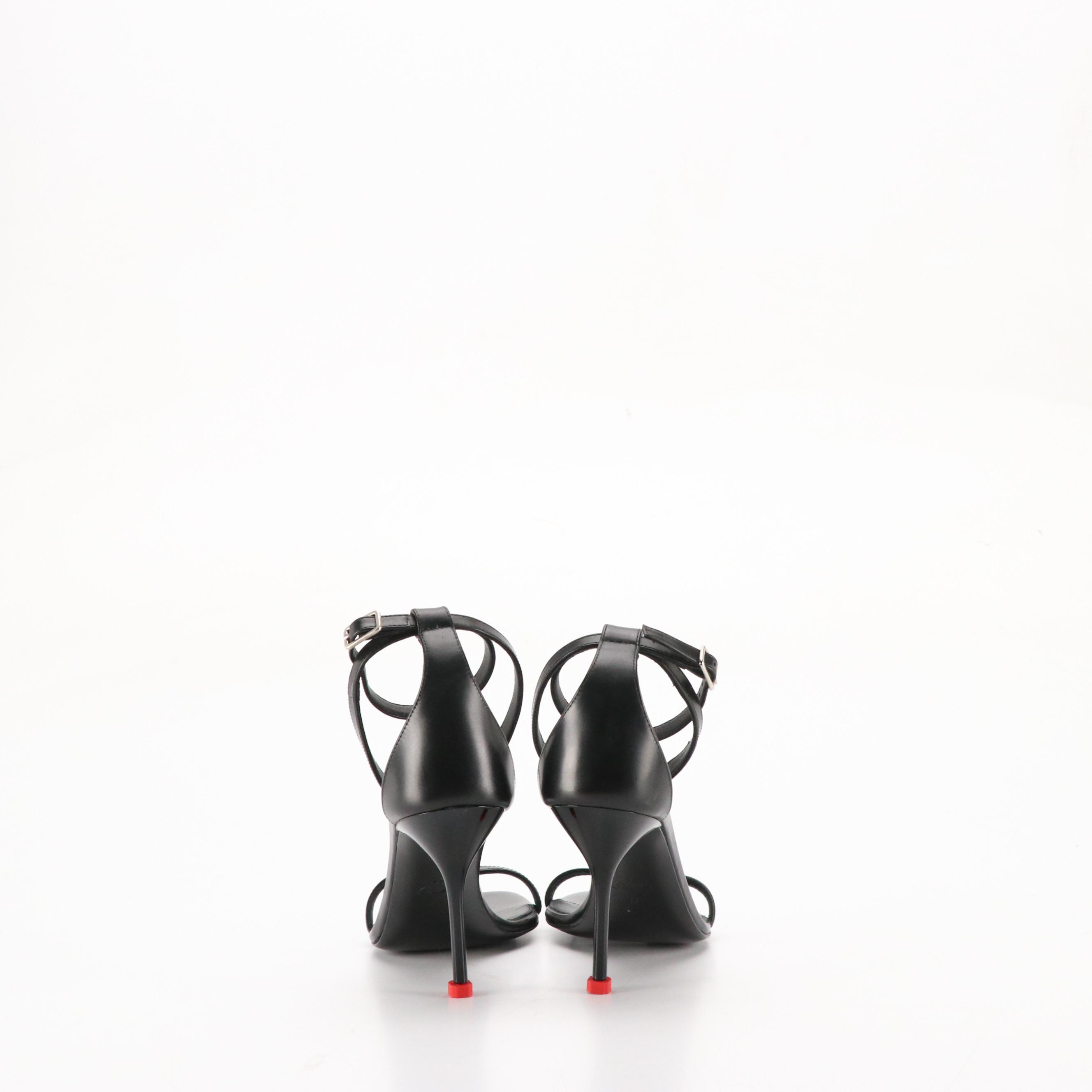 Alexander McQueen Harness Heeled Leather Sandals in 'Black/Lust Red', With Box