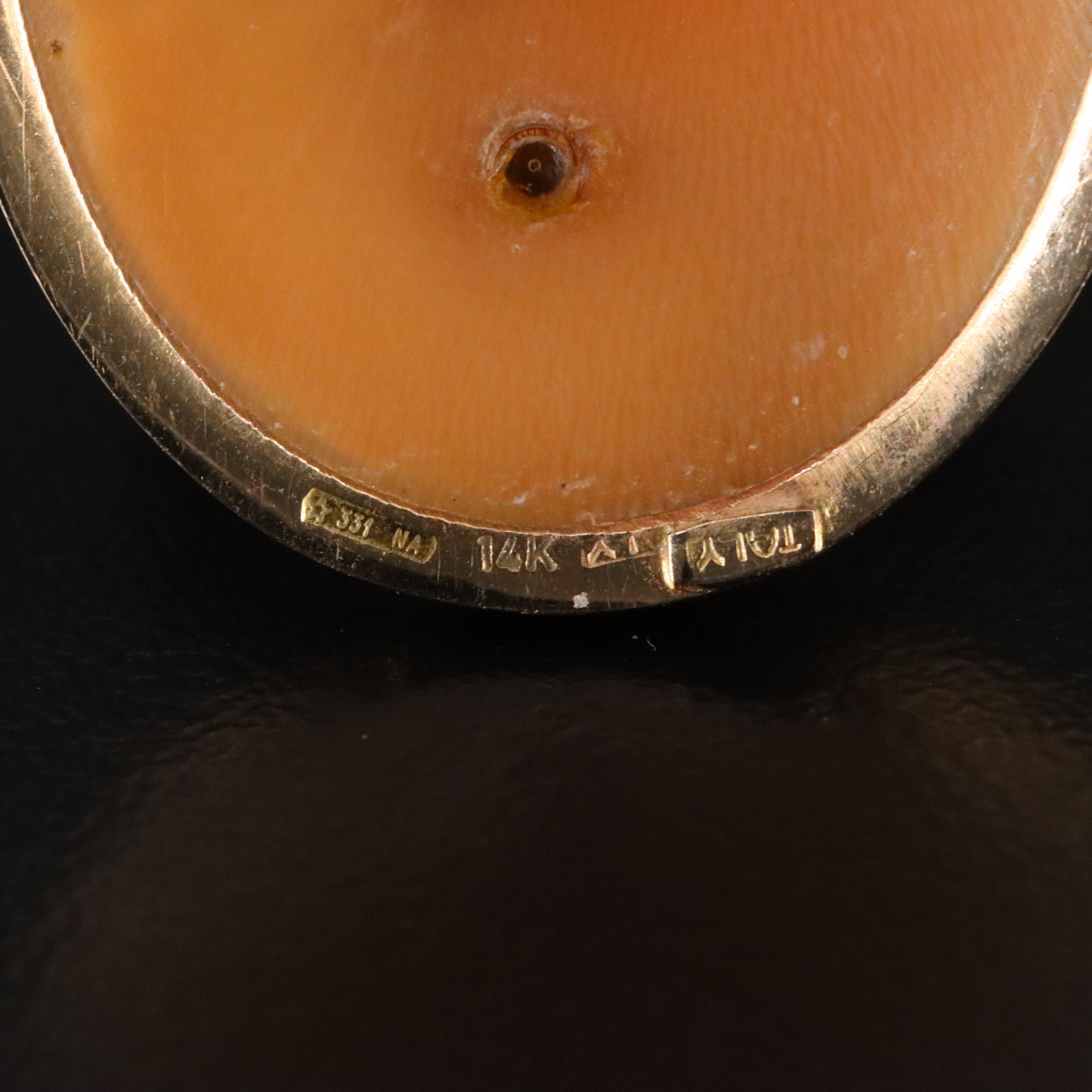 Italian 14K Shell Cameo Habillé Converter Brooch with Diamond Accent