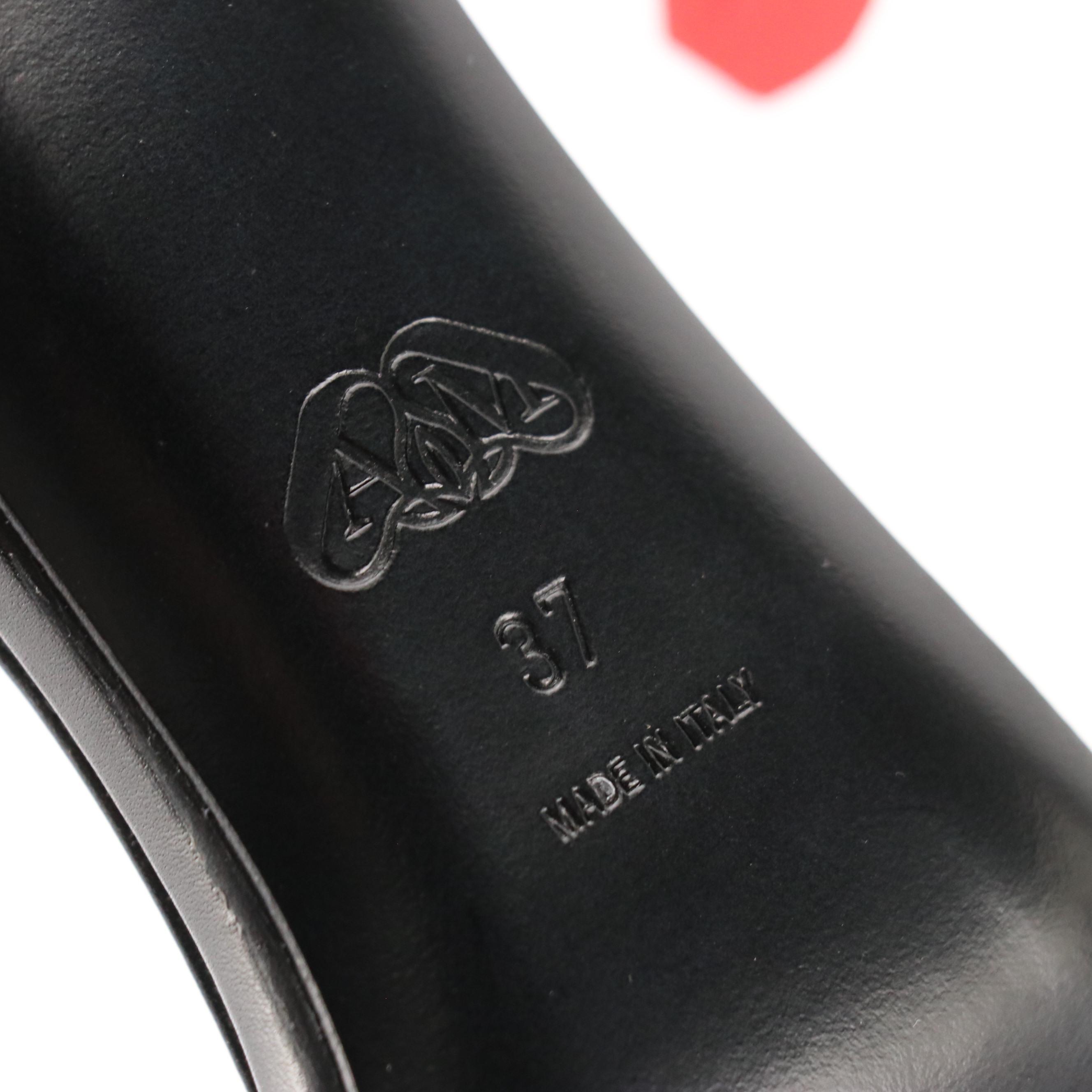 Alexander McQueen Harness Heeled Leather Sandals in 'Black/Lust Red', With Box