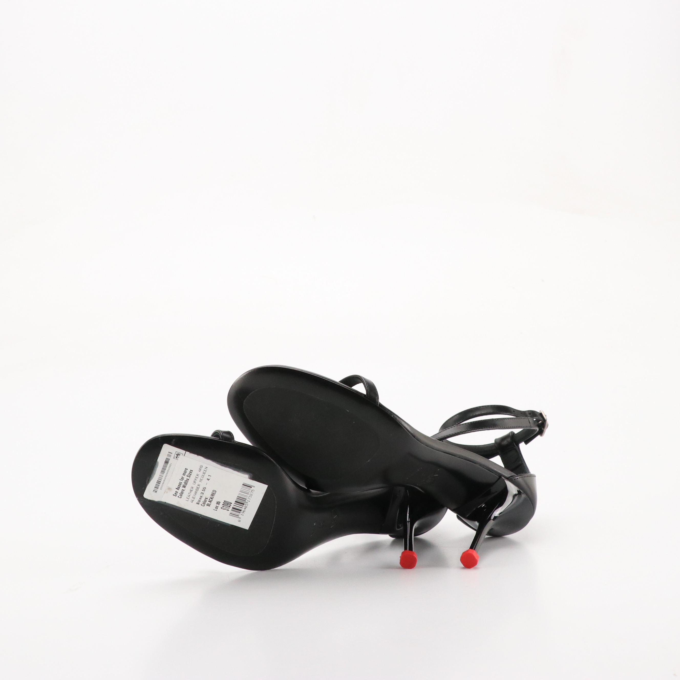 Alexander McQueen Harness Heeled Leather Sandals in 'Black/Lust Red', With Box