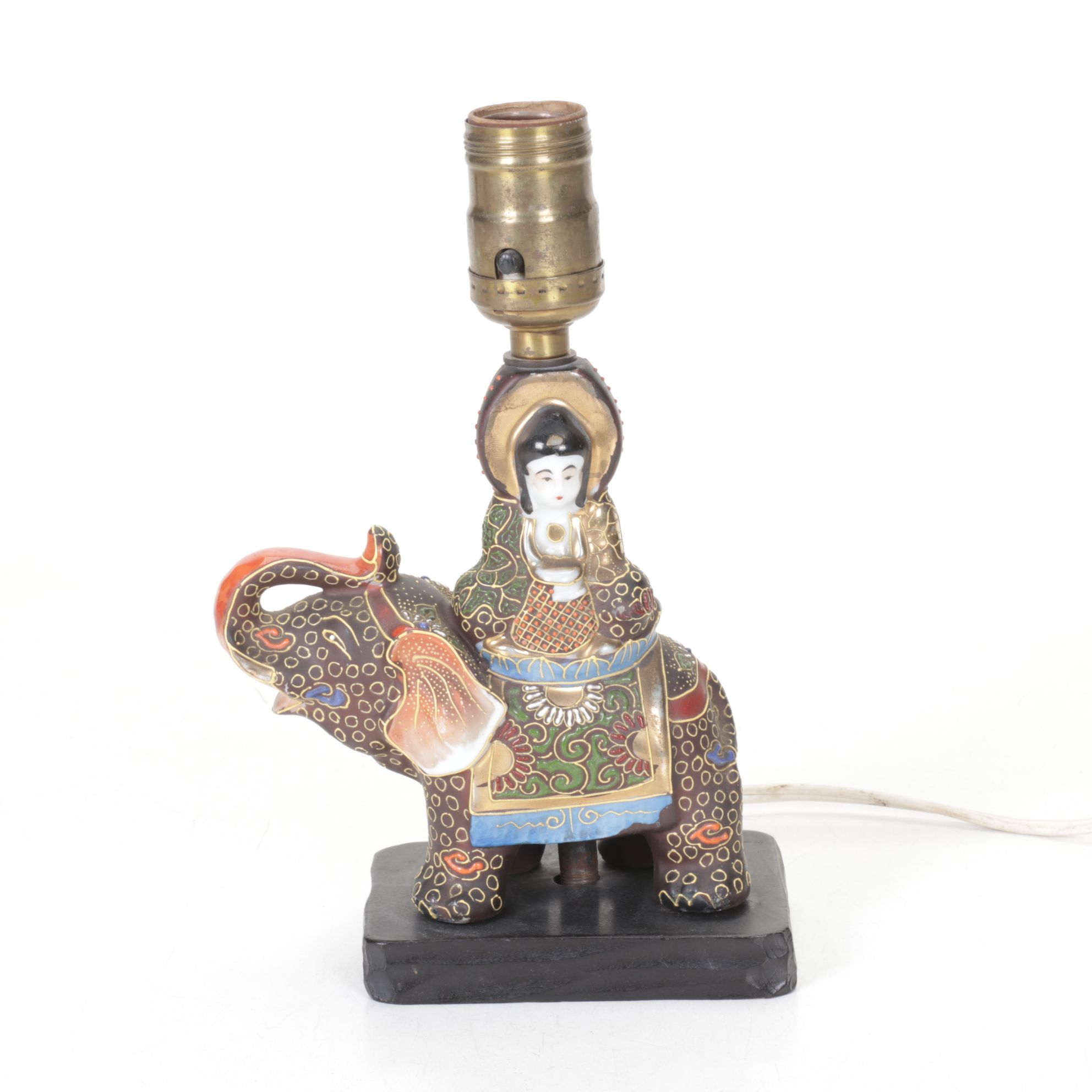 Hand-Painted Buddha Riding Elephant & Floral Vase Accent Lamps