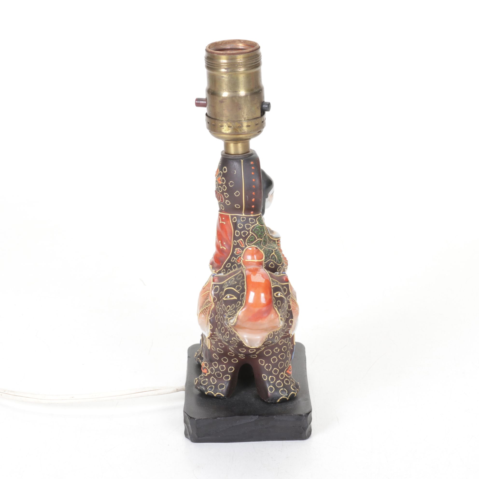 Hand-Painted Buddha Riding Elephant & Floral Vase Accent Lamps