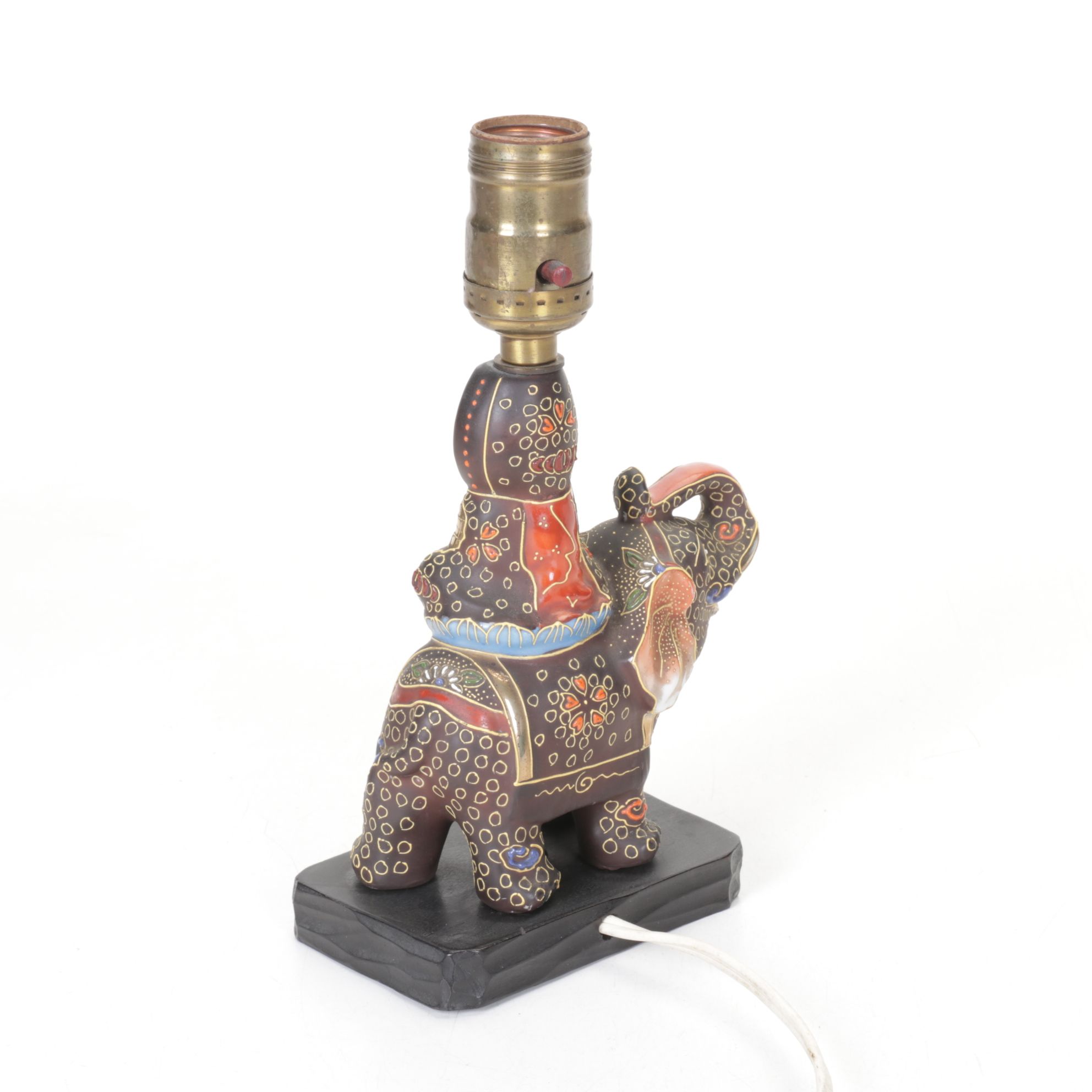Hand-Painted Buddha Riding Elephant & Floral Vase Accent Lamps