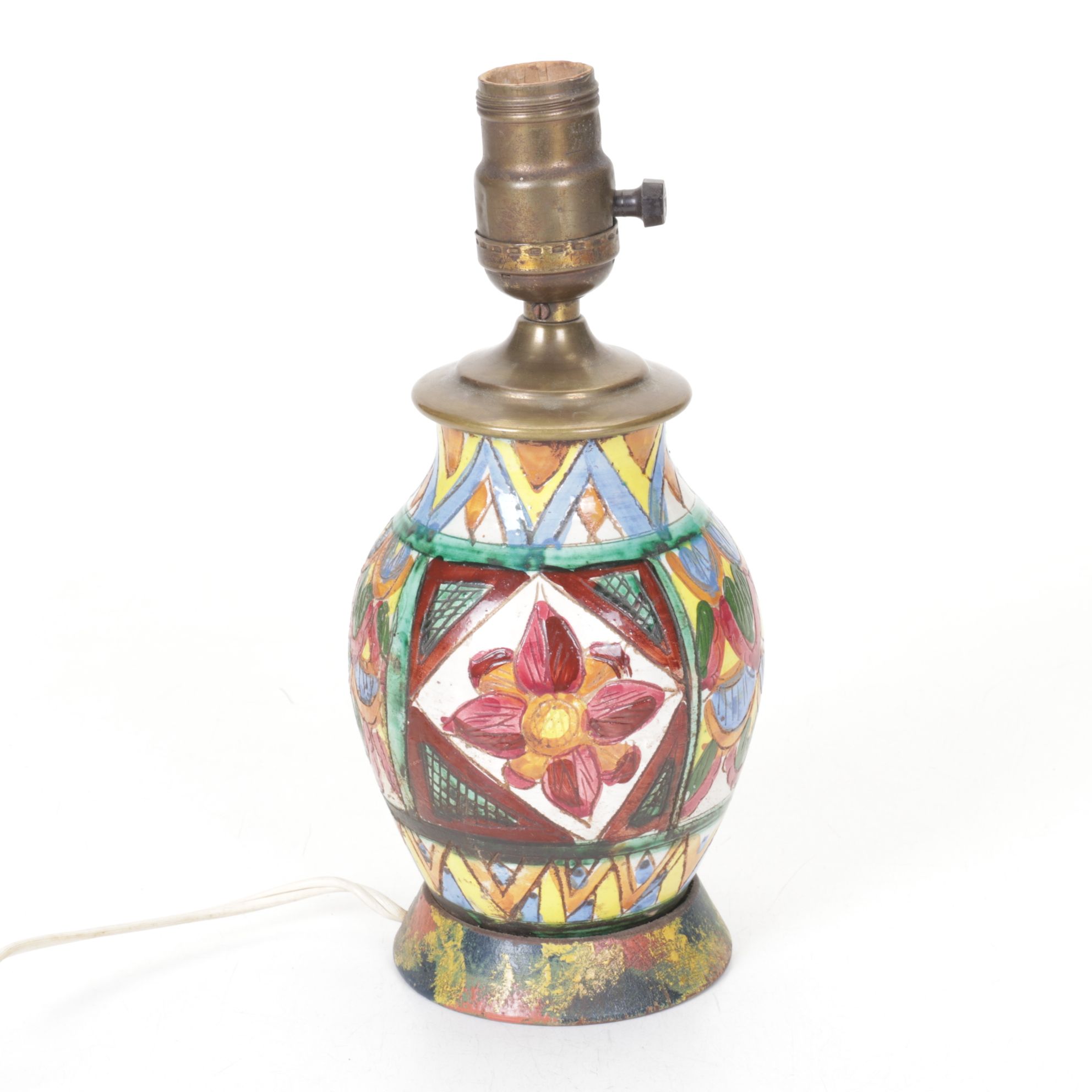 Hand-Painted Buddha Riding Elephant & Floral Vase Accent Lamps