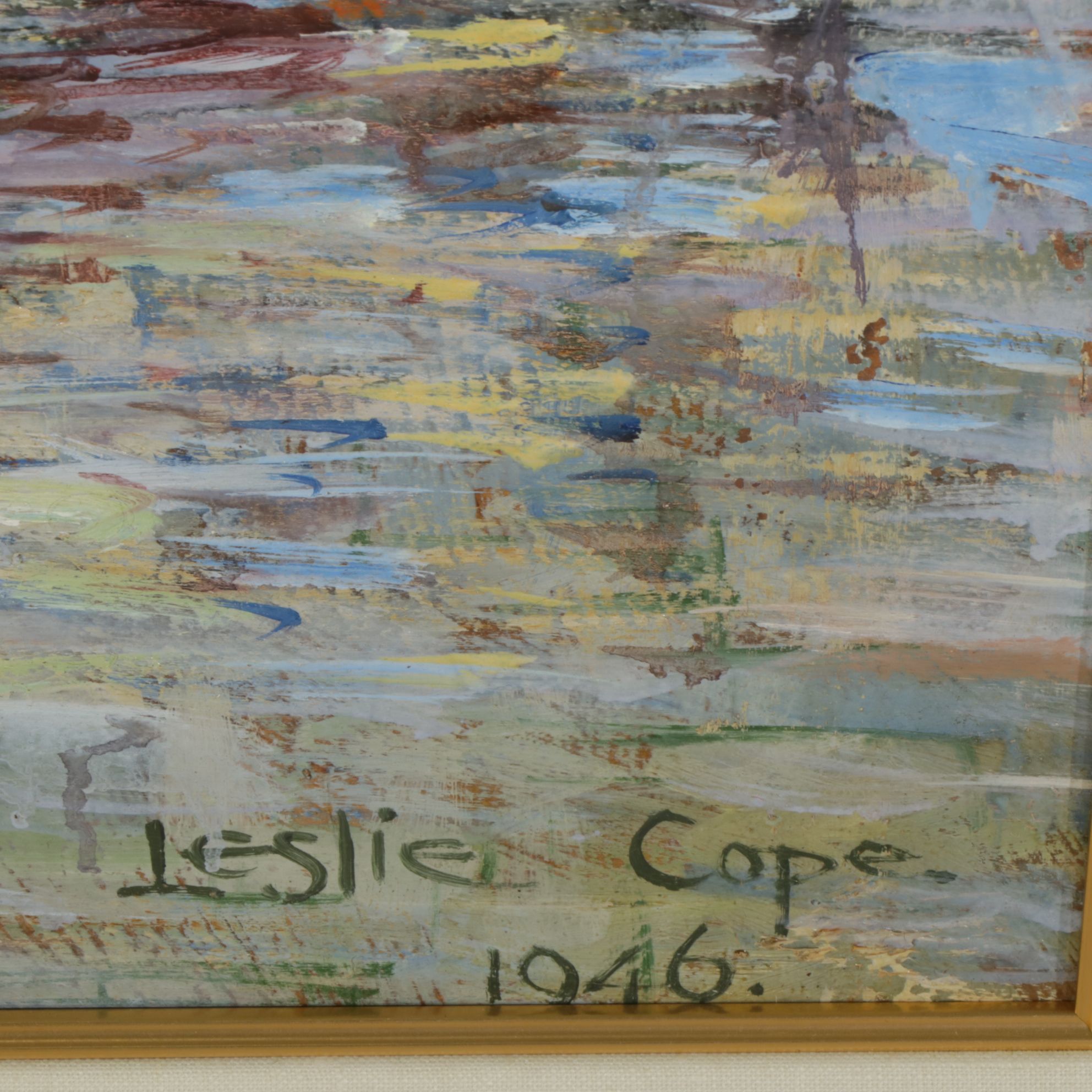 Leslie Cope "On The Mersey Weaver Canal, Staffordshire" Oil Painting, 1946