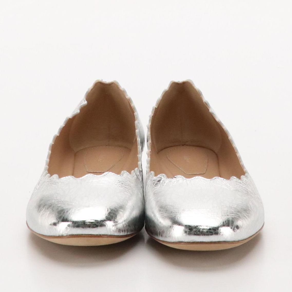 Chloé "Lauren" Ballerina Flats in Silver Metallic Leather, With Box
