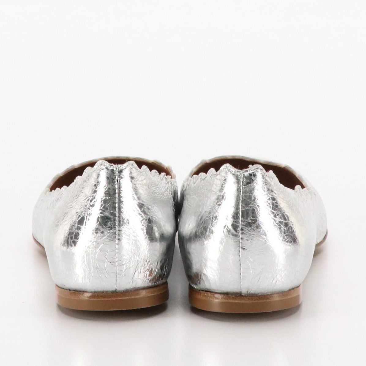 Chloé "Lauren" Ballerina Flats in Silver Metallic Leather, With Box