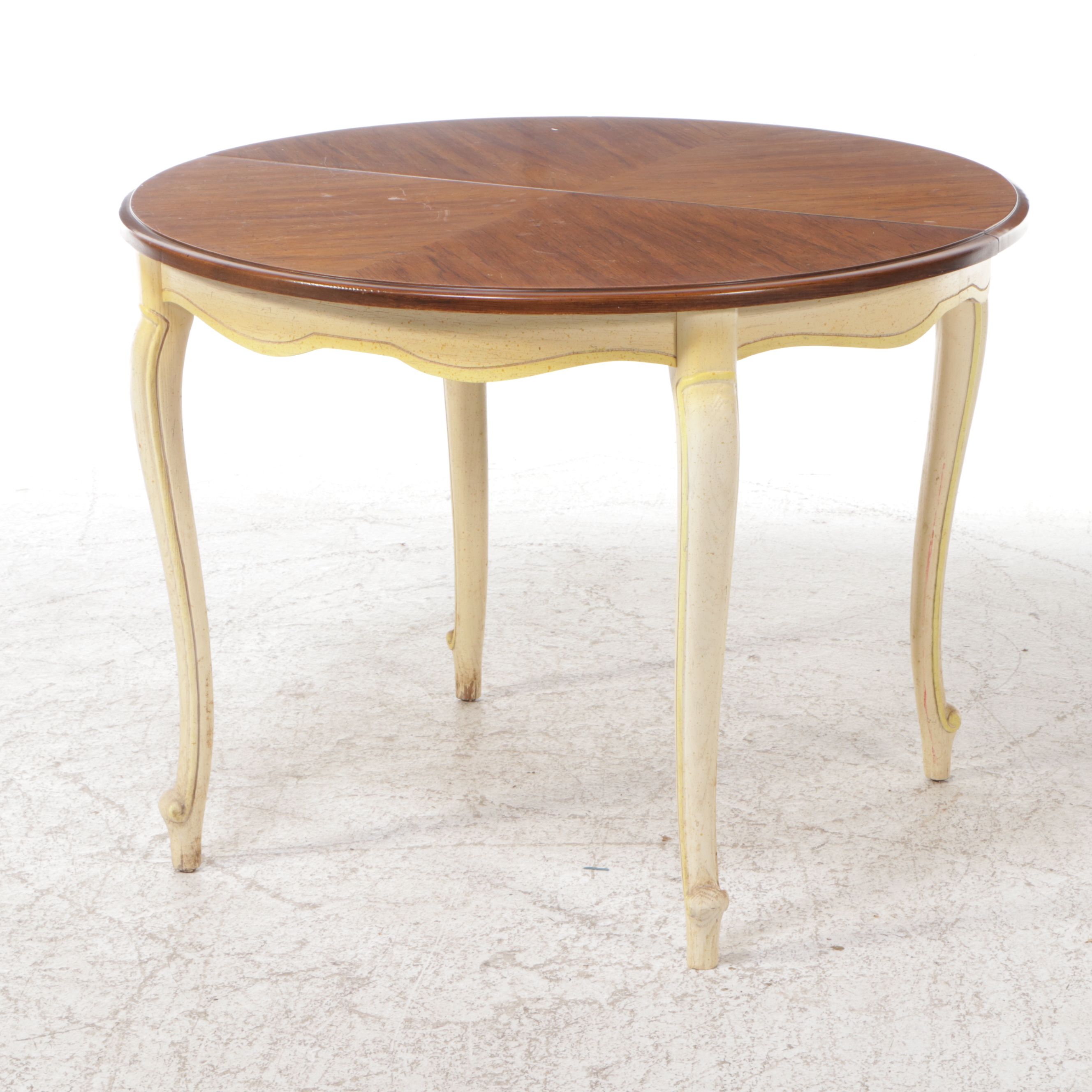 French Provincial Parcel Painted Table with Hand-Caned Bentwood Chairs