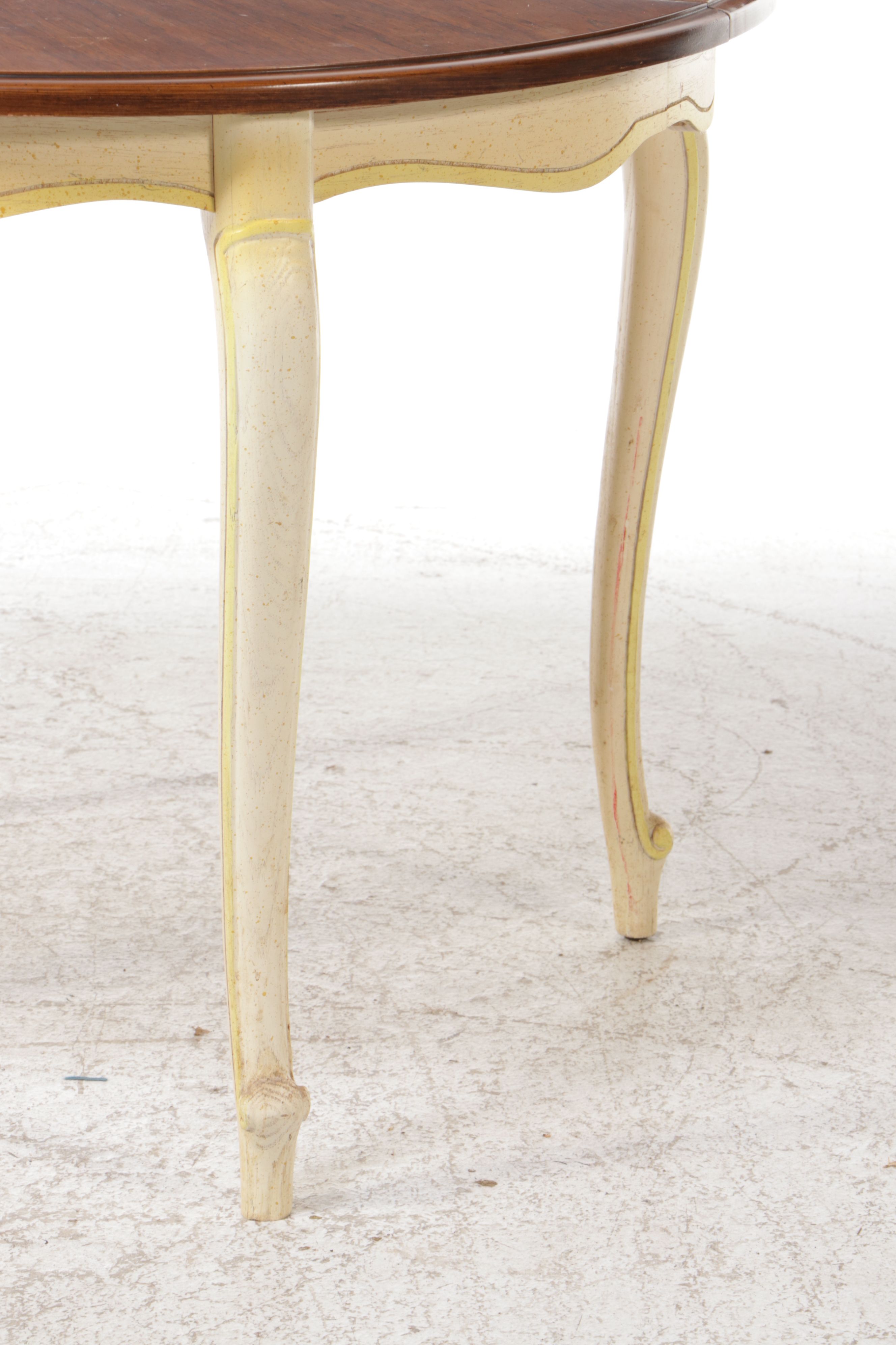 French Provincial Parcel Painted Table with Hand-Caned Bentwood Chairs