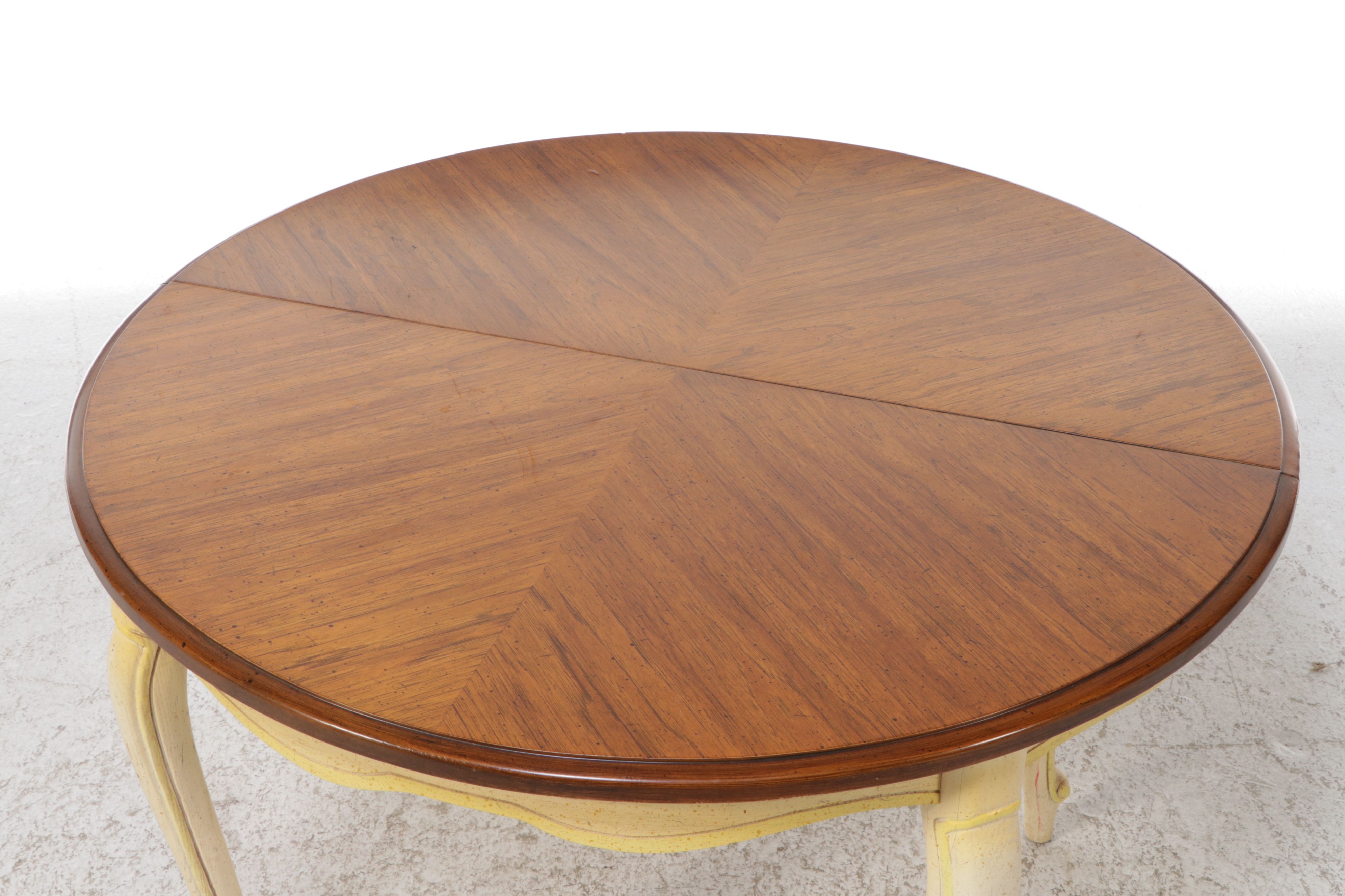 French Provincial Parcel Painted Table with Hand-Caned Bentwood Chairs