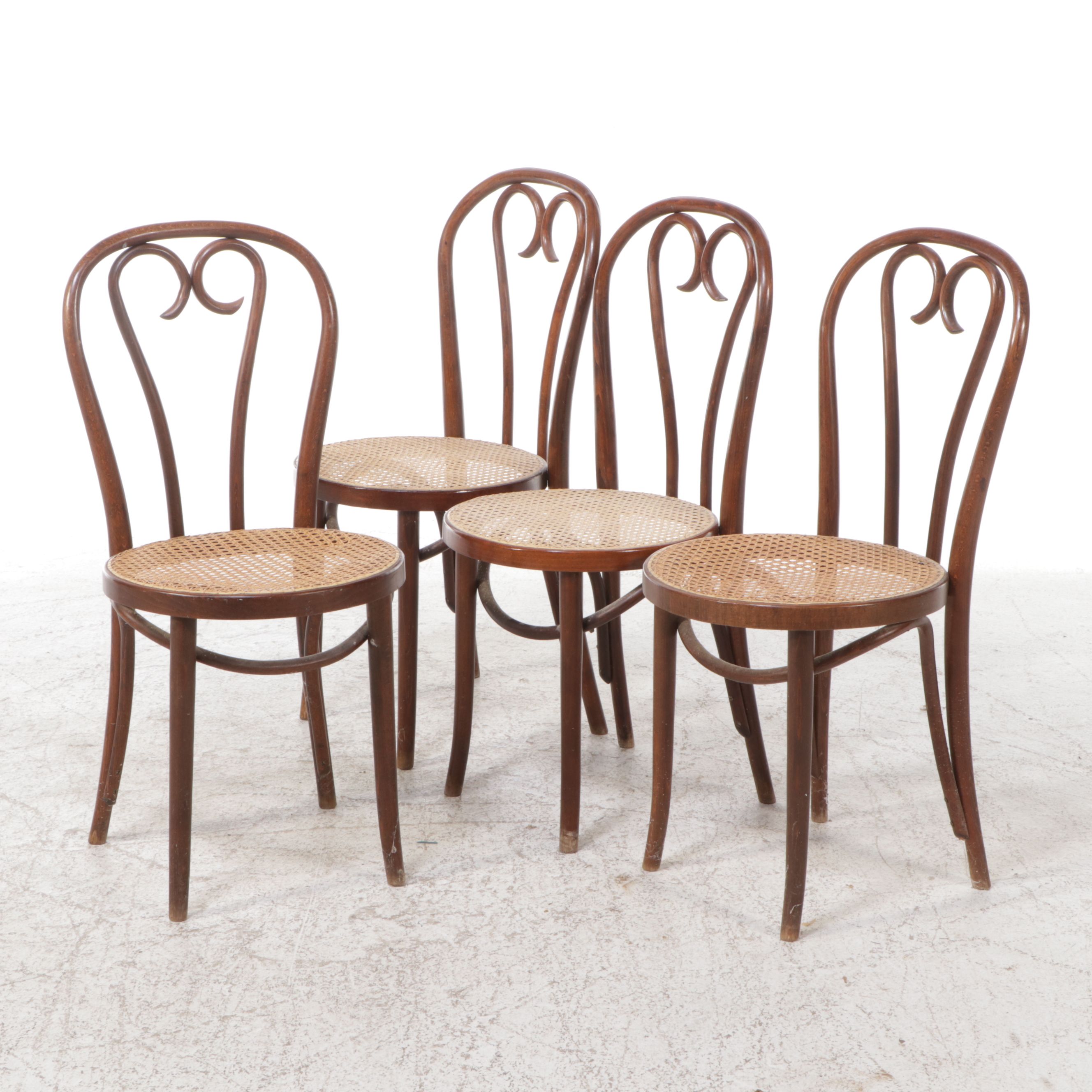French Provincial Parcel Painted Table with Hand-Caned Bentwood Chairs