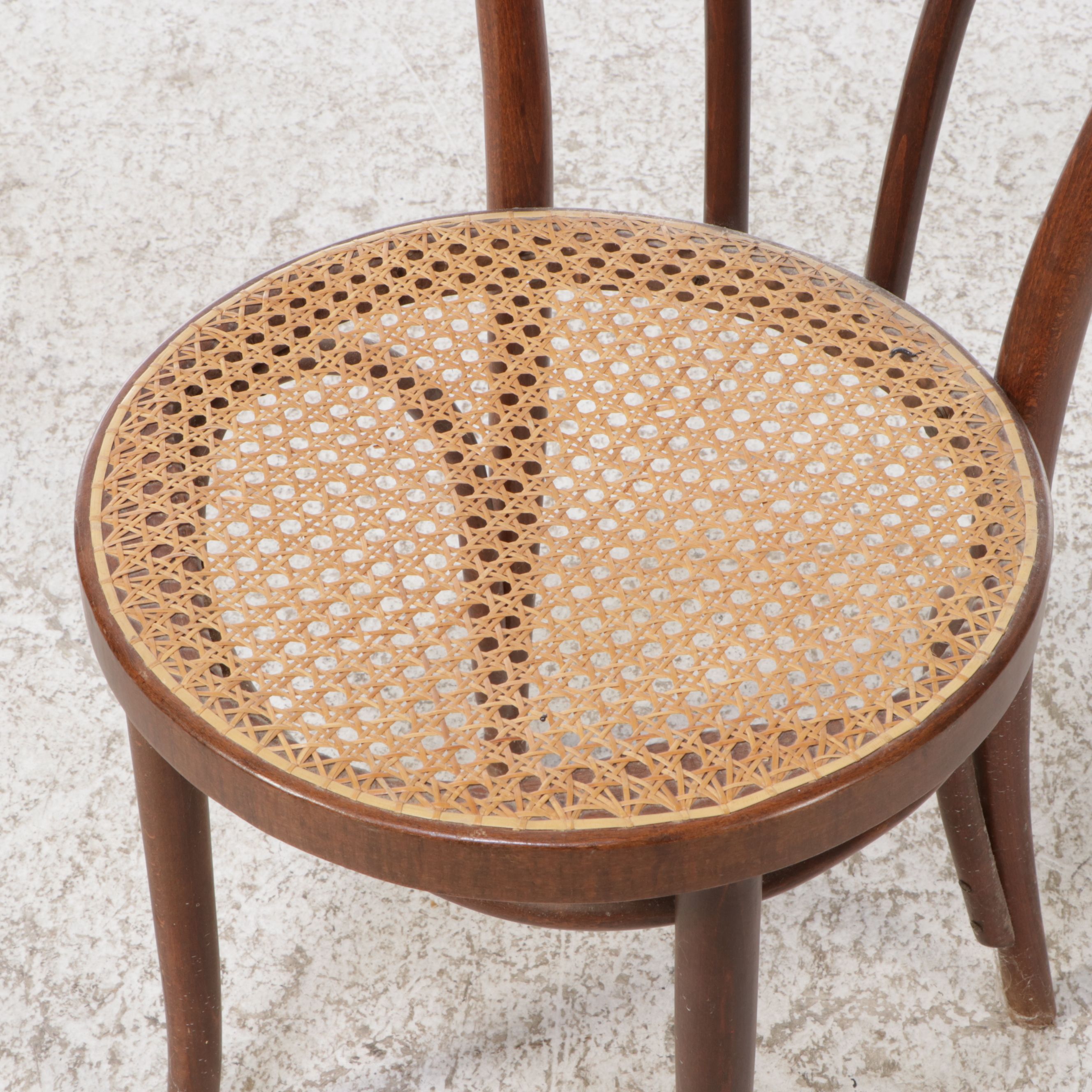 French Provincial Parcel Painted Table with Hand-Caned Bentwood Chairs