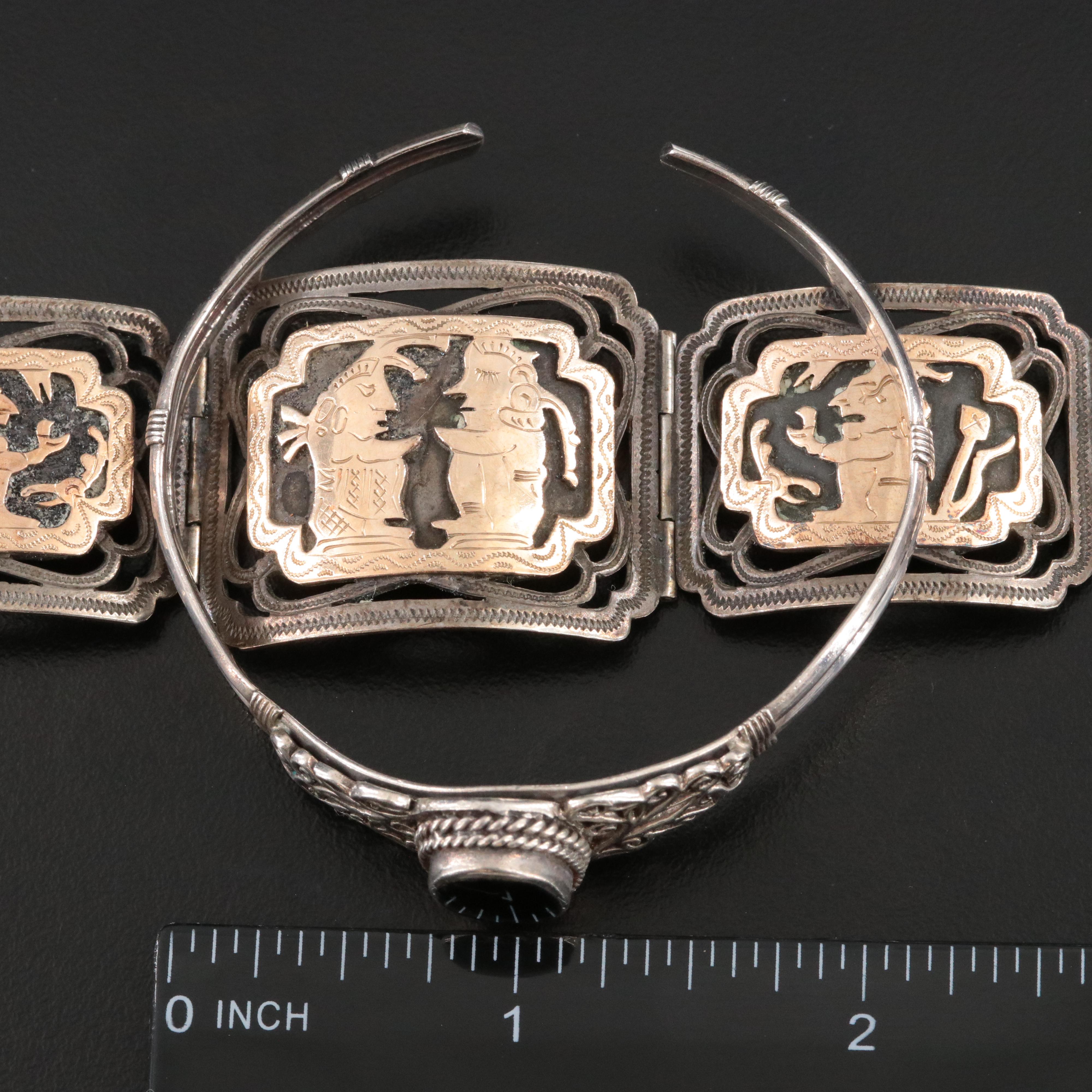Sterling Bracelets Including Mesoamerican Style and Black Onyx