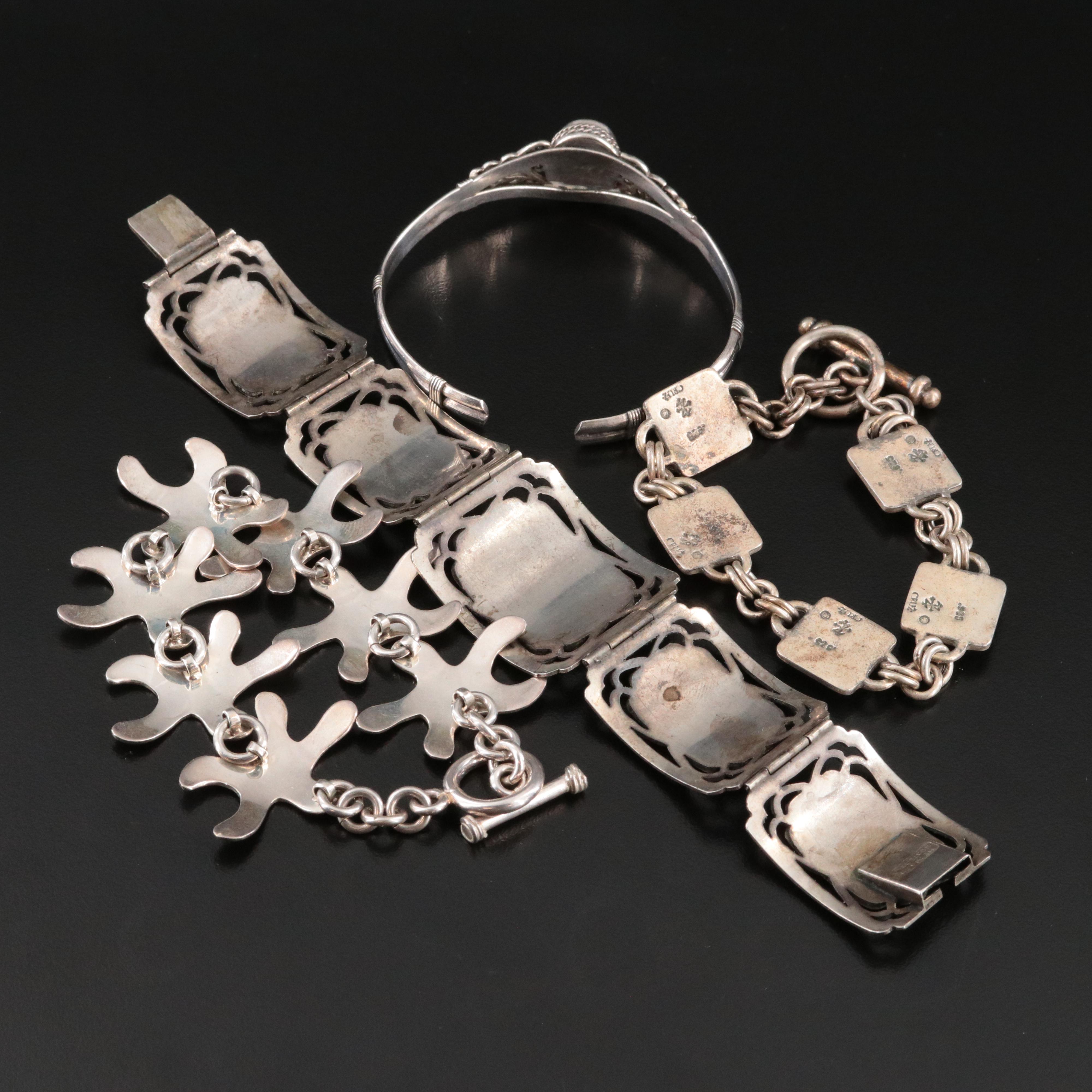 Sterling Bracelets Including Mesoamerican Style and Black Onyx