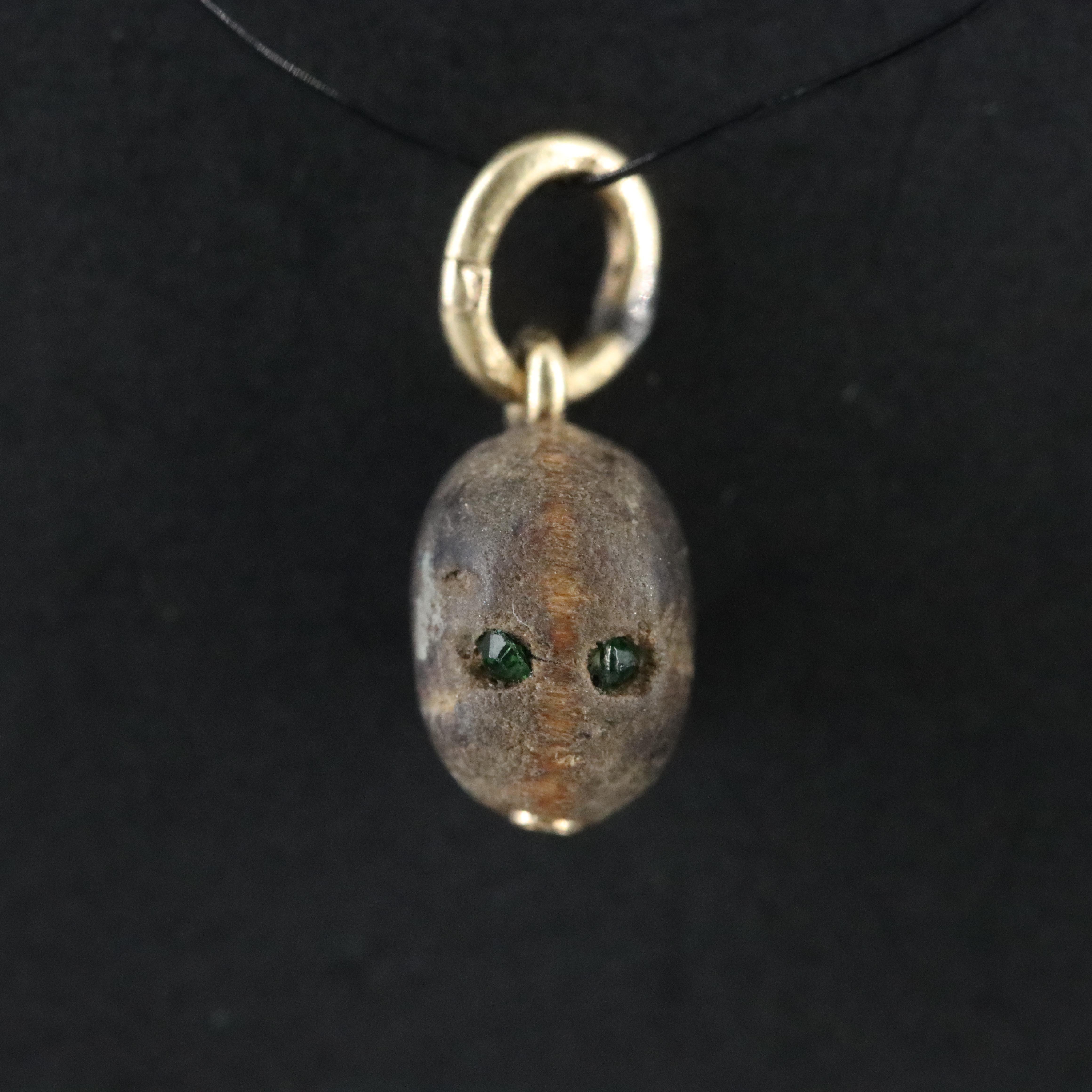 Carved Head Stone Charm Pendant with Glass Eyes