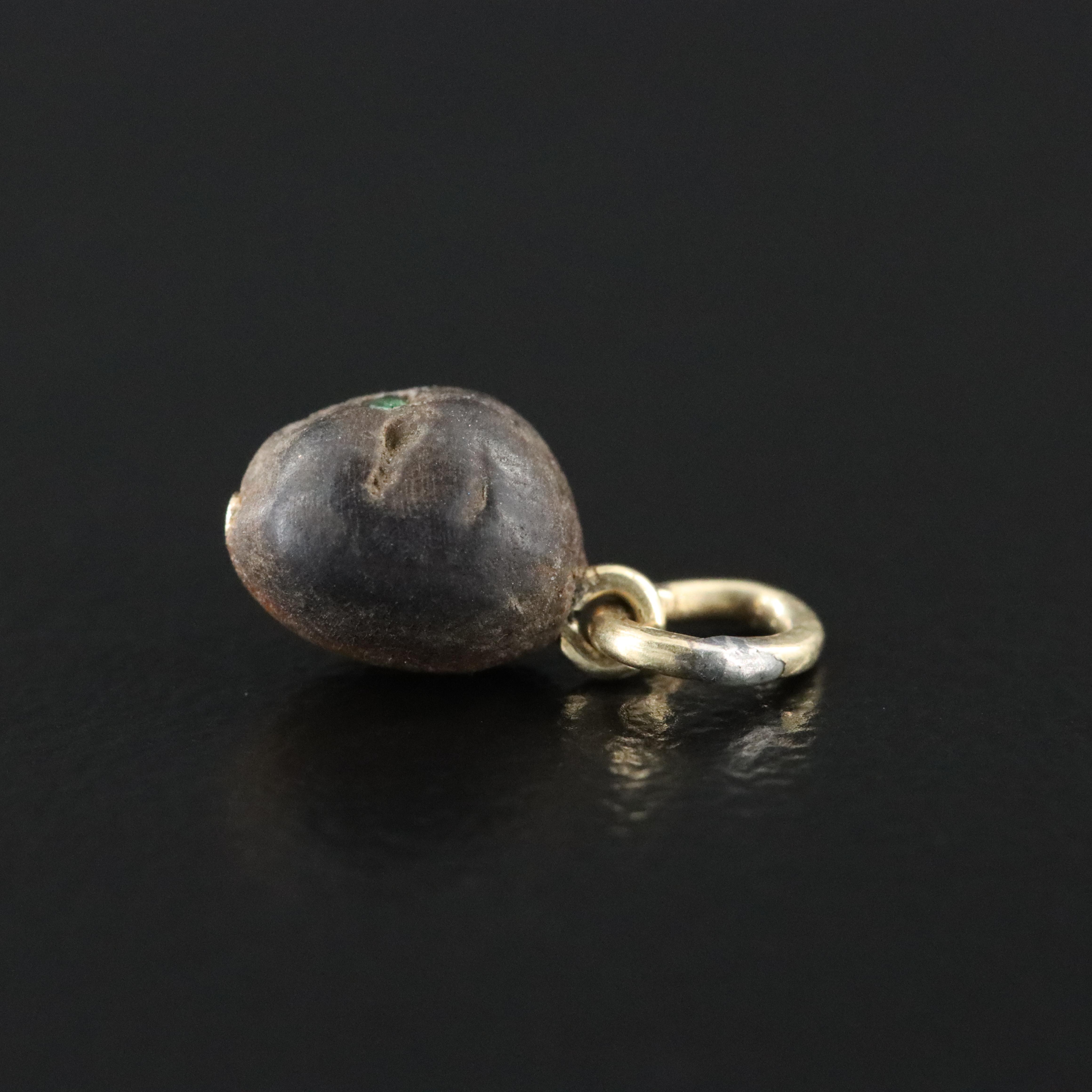 Carved Head Stone Charm Pendant with Glass Eyes