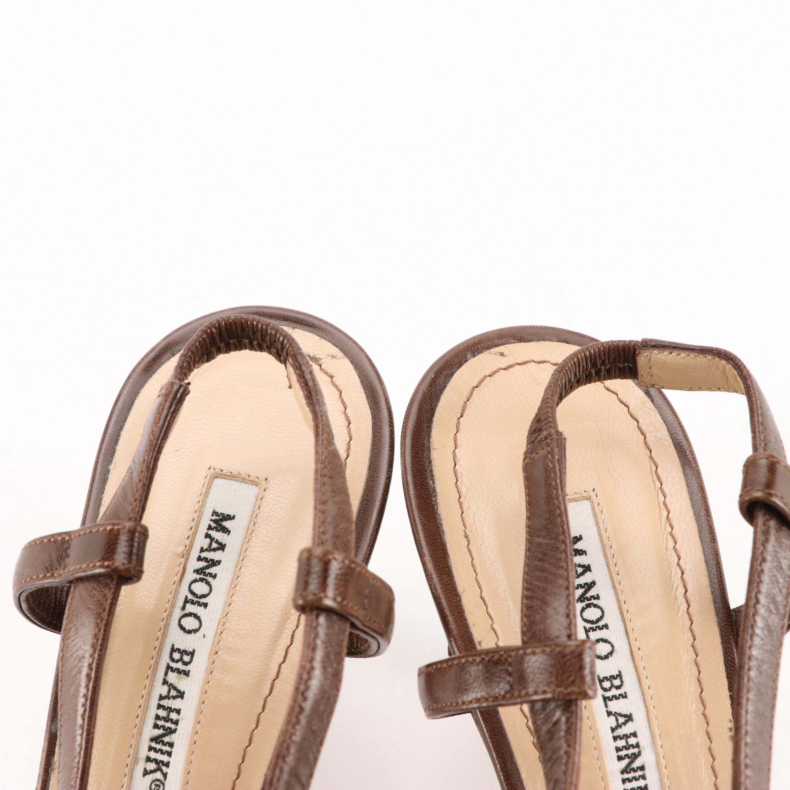 Manolo Blahnik Chocolate Brown Strappy Leather Heeled Sandals