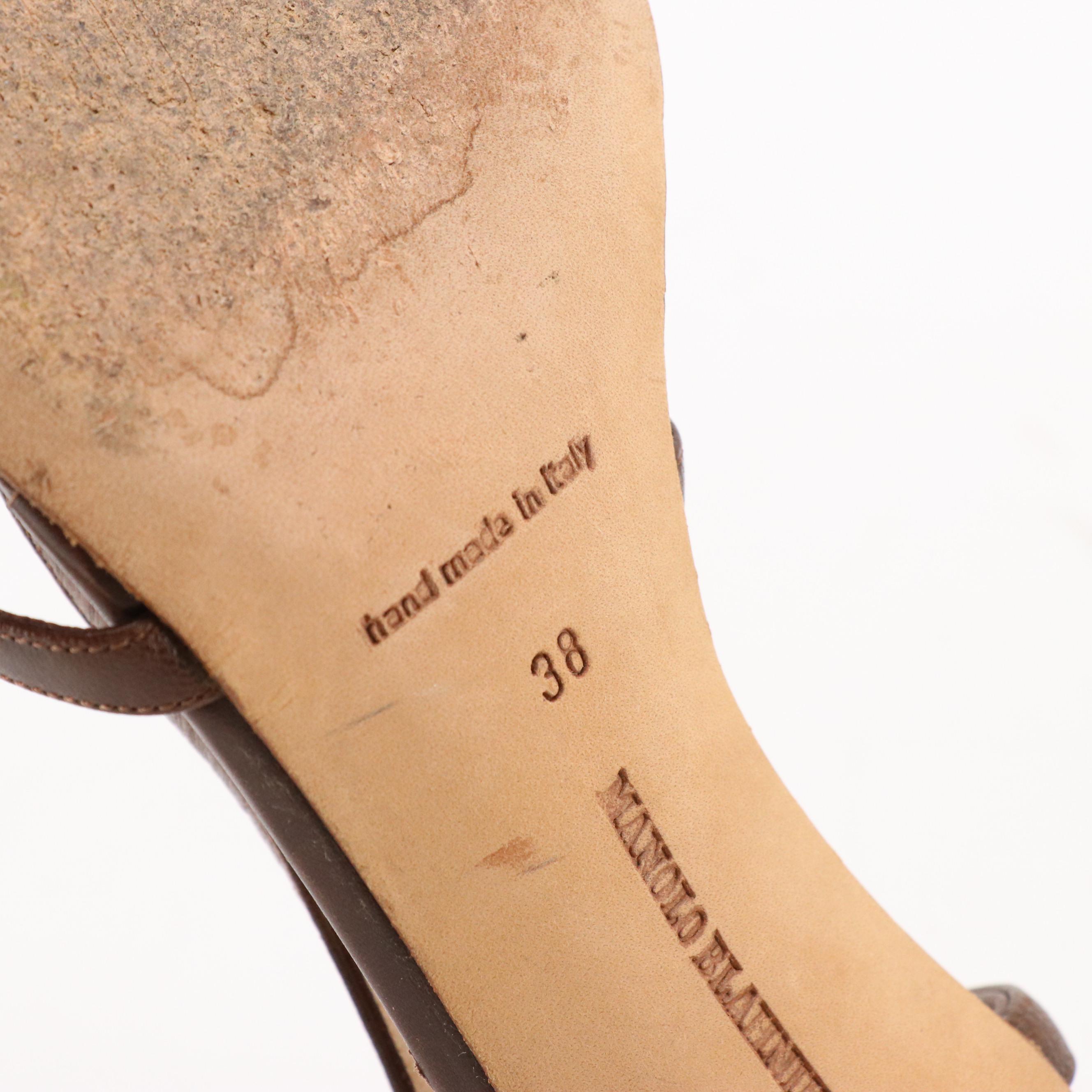 Manolo Blahnik Chocolate Brown Strappy Leather Heeled Sandals