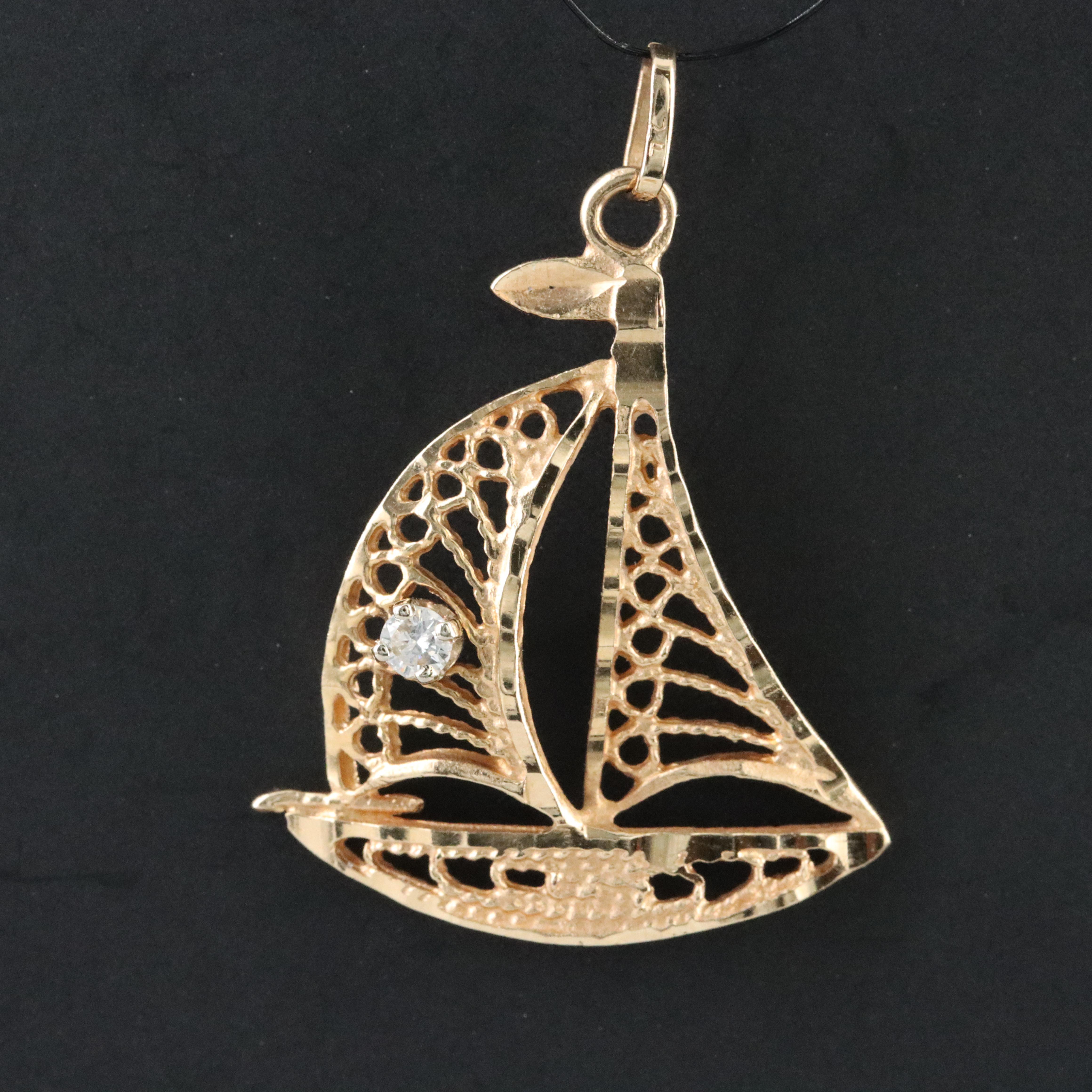 14K Sailboat Pendant with White Sapphire Accent