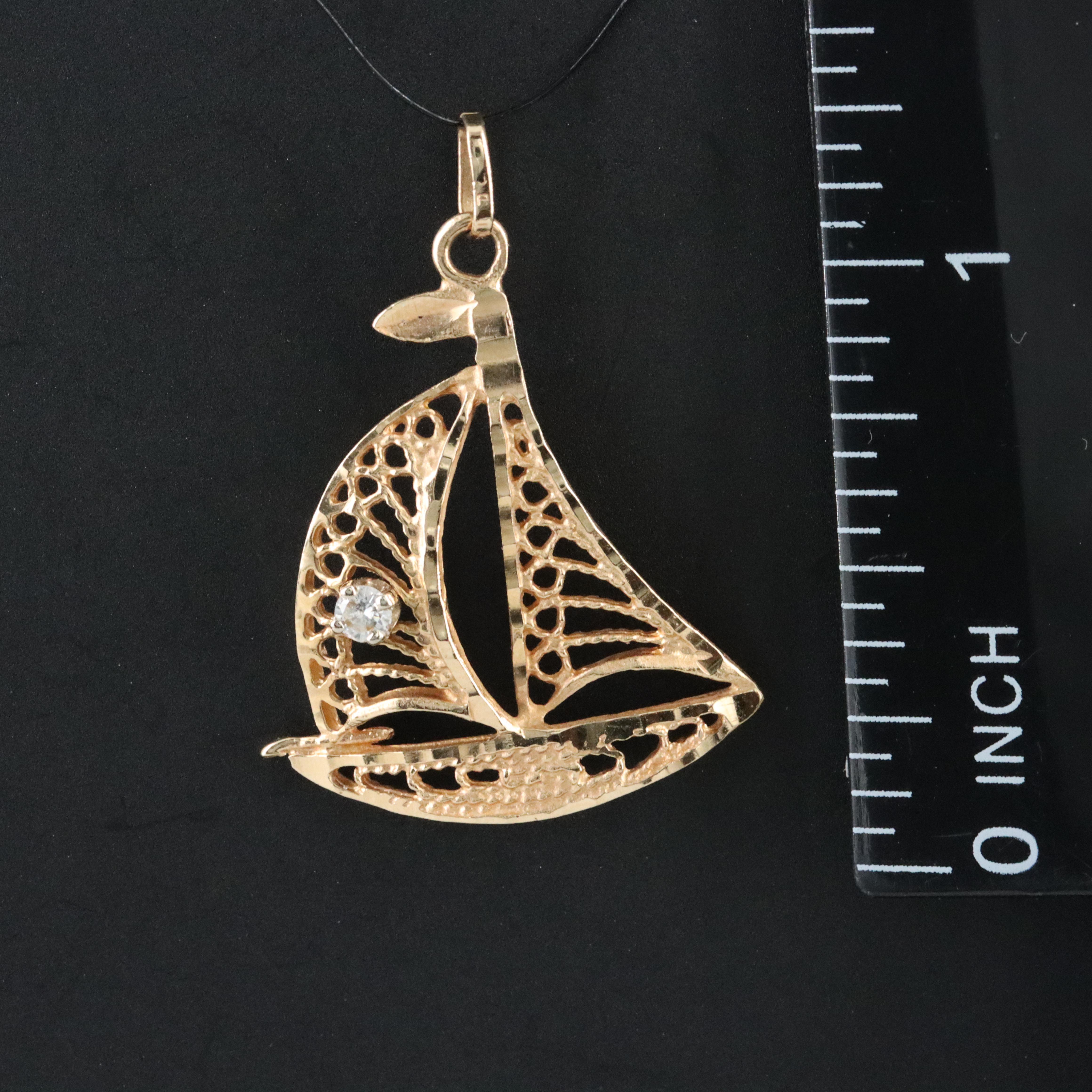 14K Sailboat Pendant with White Sapphire Accent