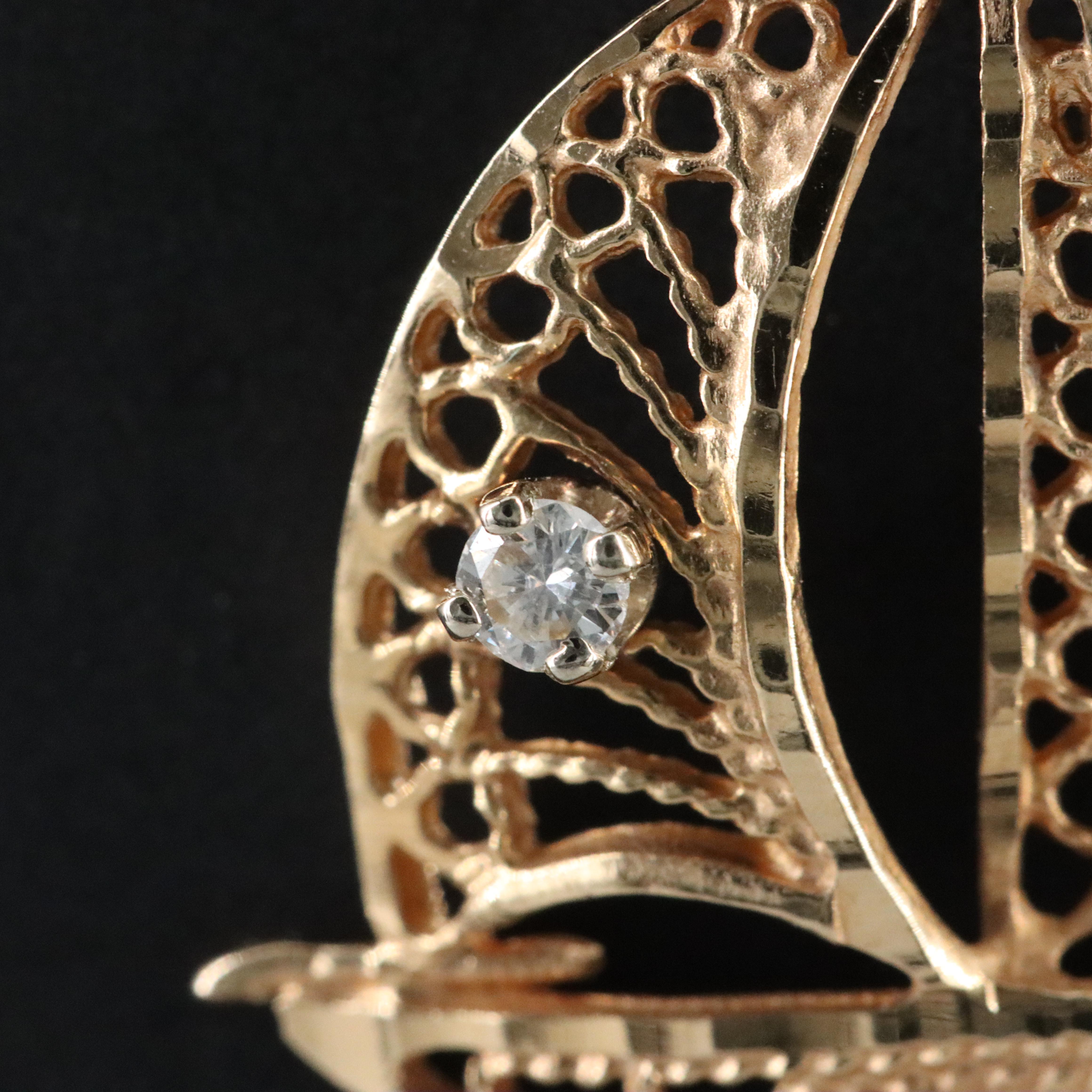 14K Sailboat Pendant with White Sapphire Accent