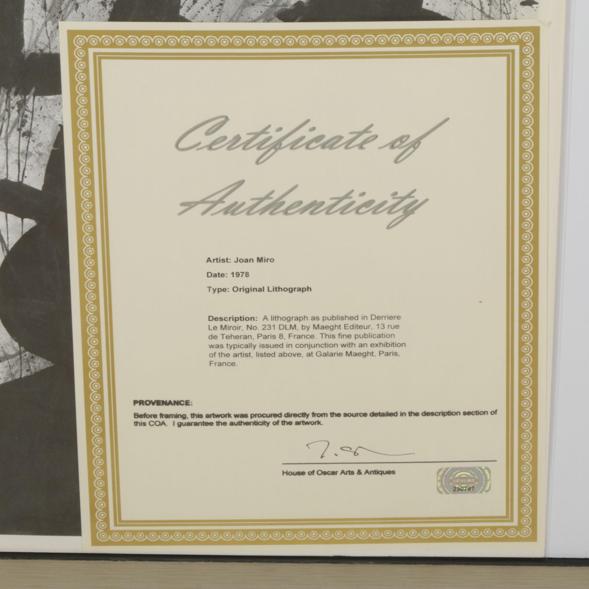 Joan Miró "Derrière le Miroir" #231 Double-Page Cover Lithograph, 1978