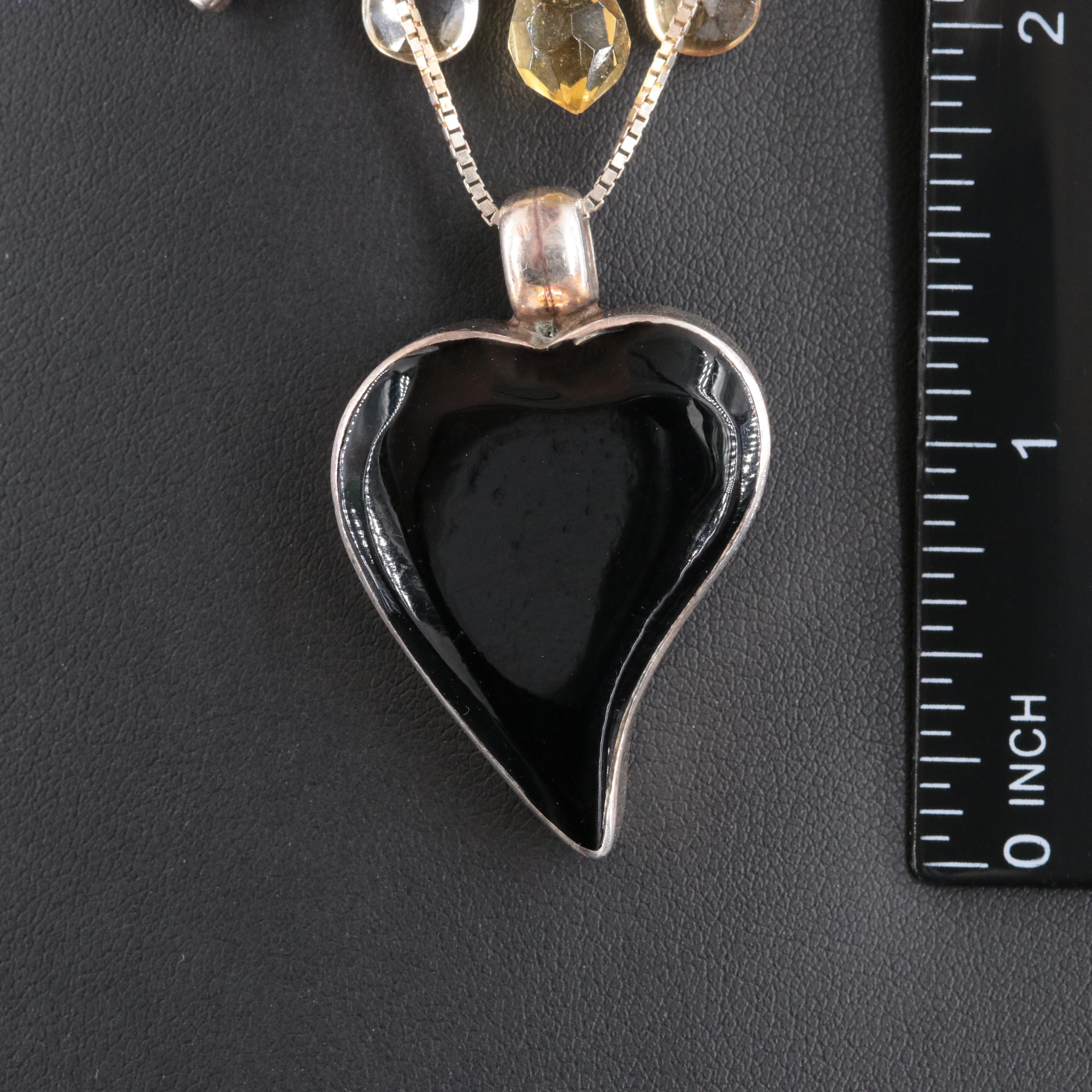 Sterling Floral and Mexican Pendant Necklaces with Citrine