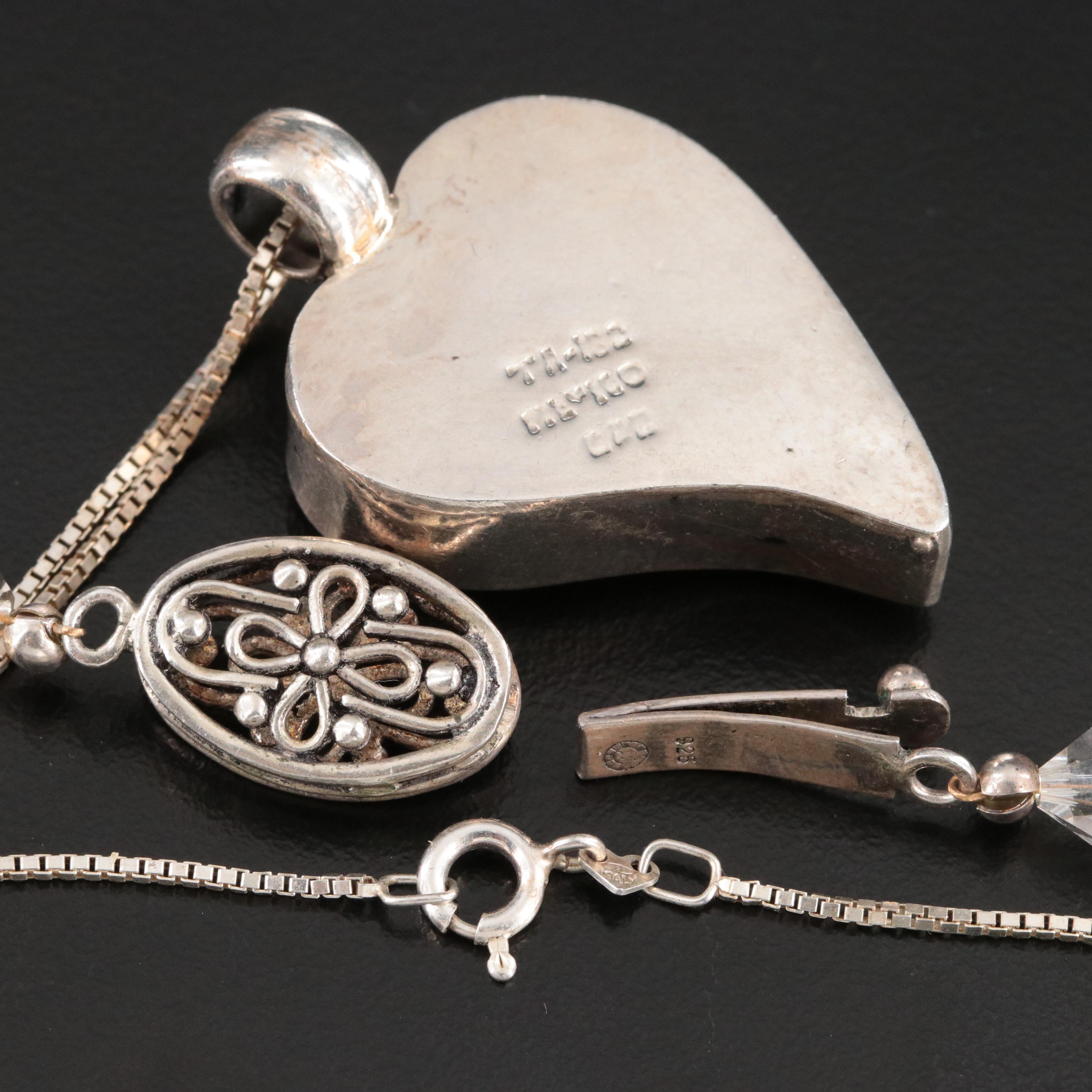 Sterling Floral and Mexican Pendant Necklaces with Citrine