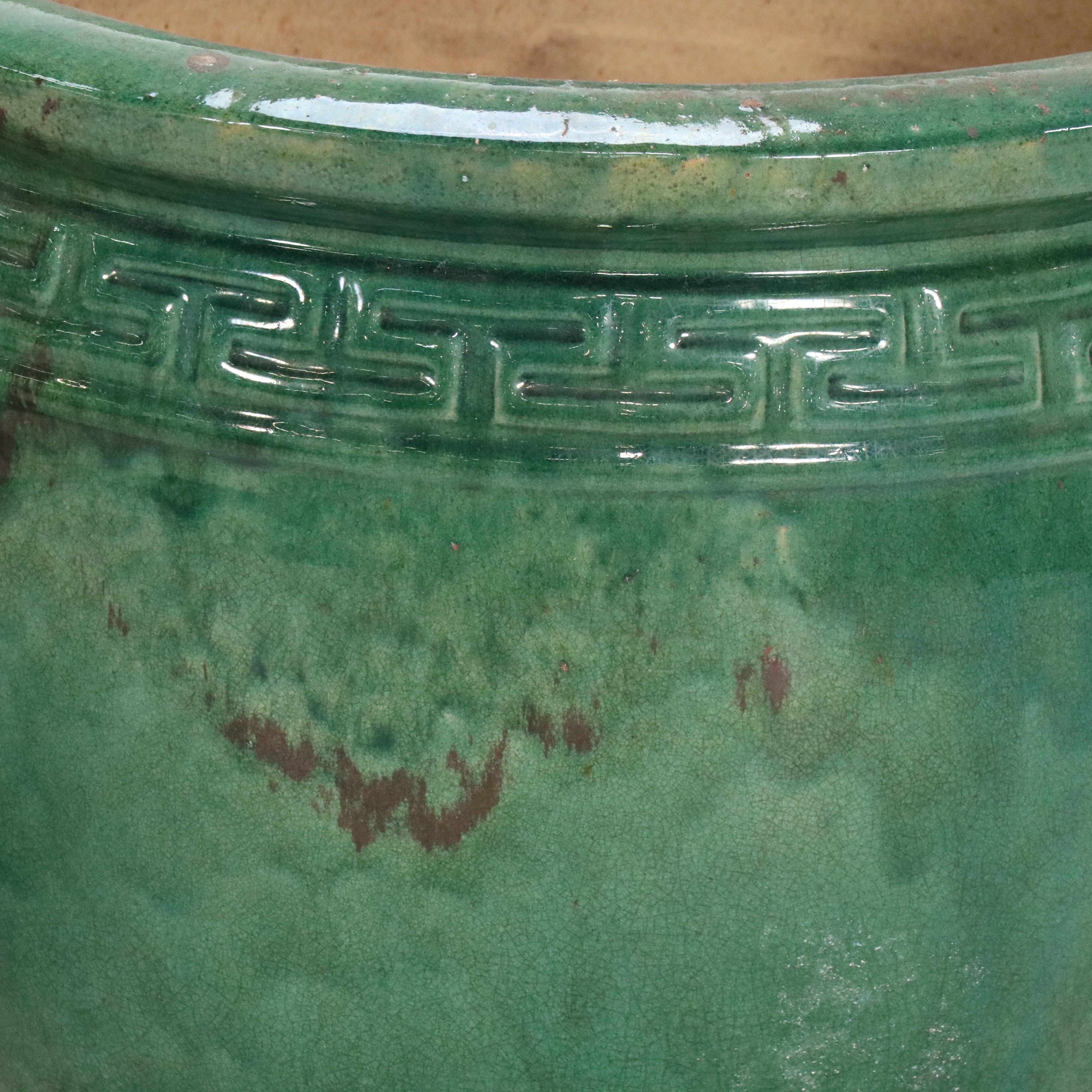 Large Green Greek Key Ceramic Planters