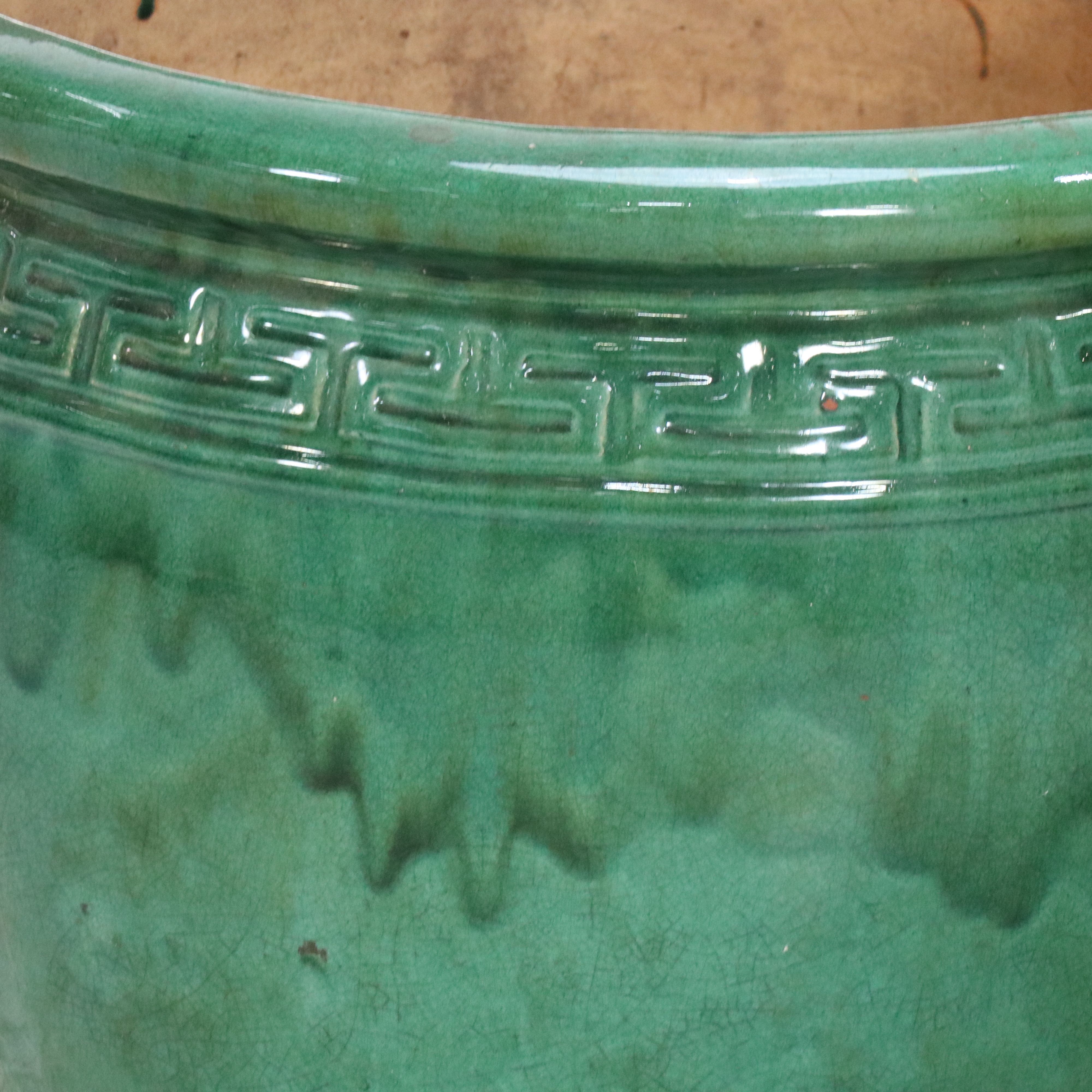 Large Green Greek Key Ceramic Planters