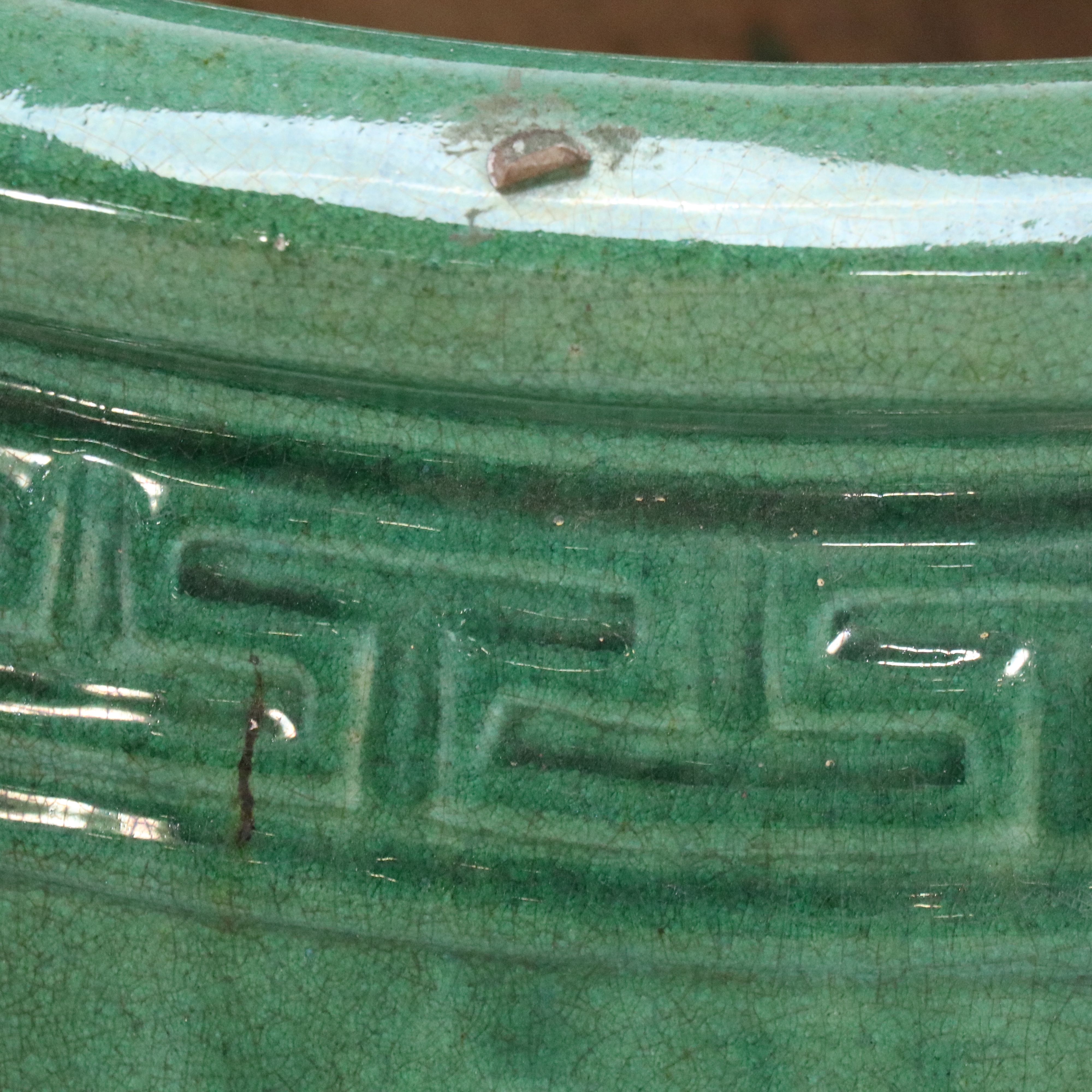 Large Green Greek Key Ceramic Planters