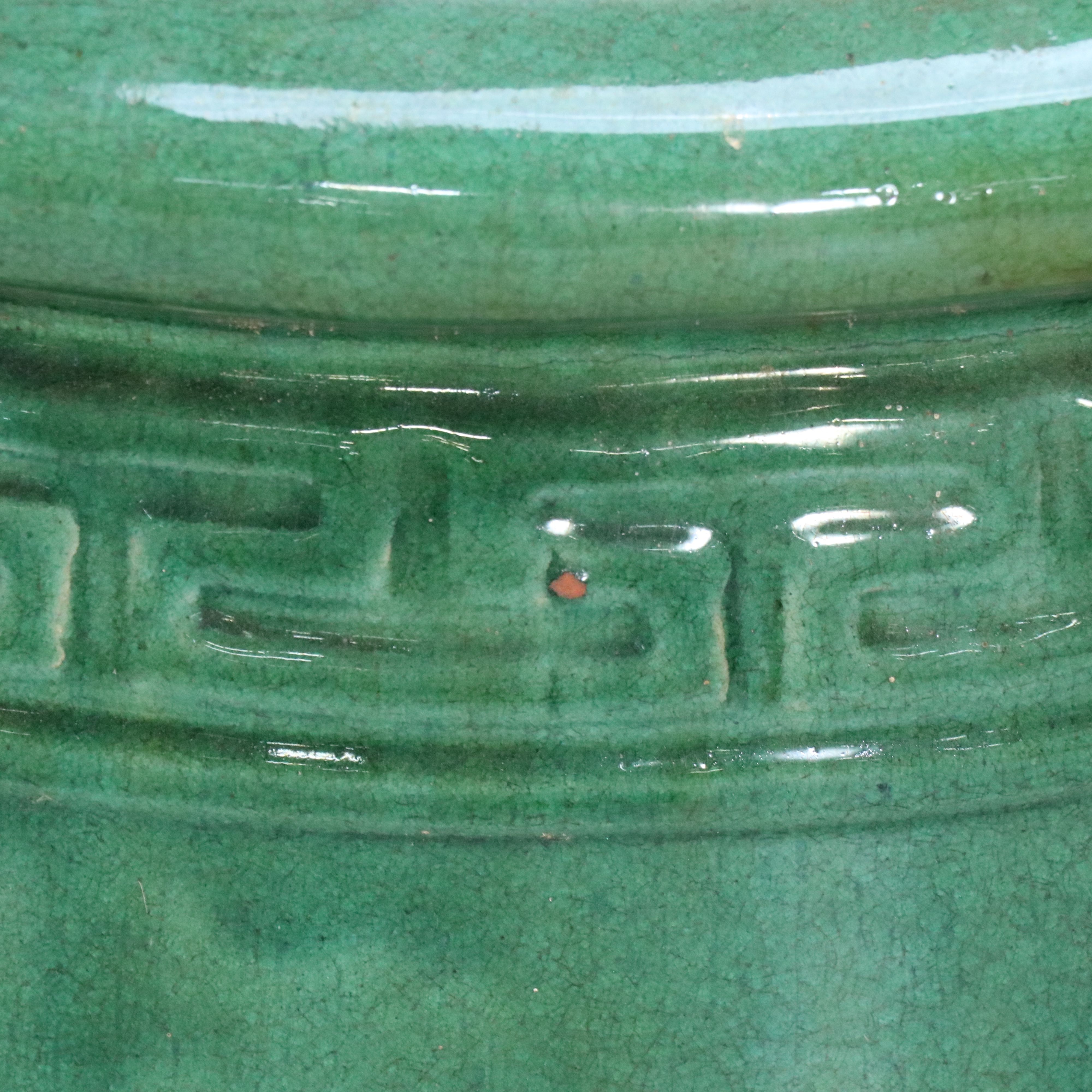 Large Green Greek Key Ceramic Planters