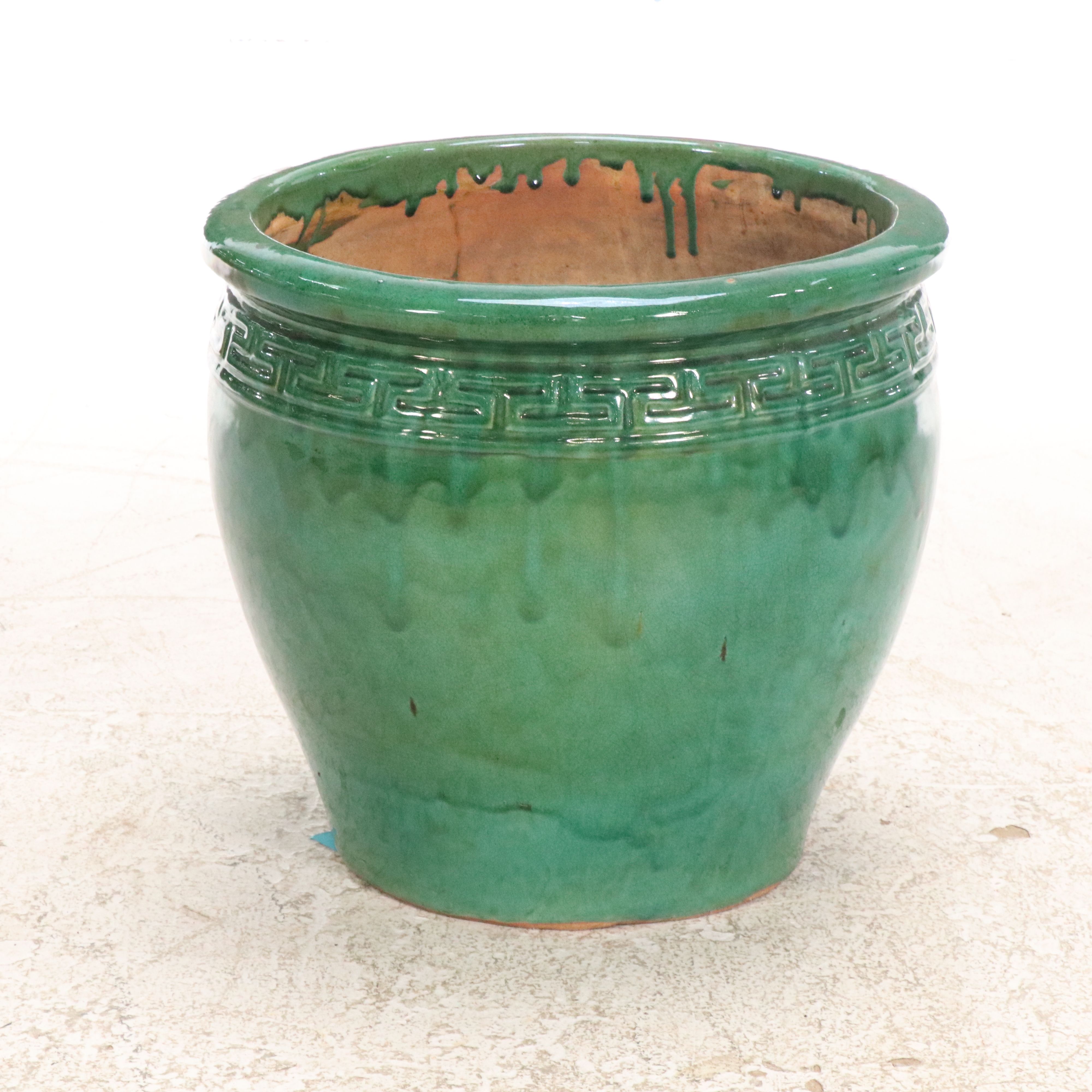 Large Green Greek Key Ceramic Planters
