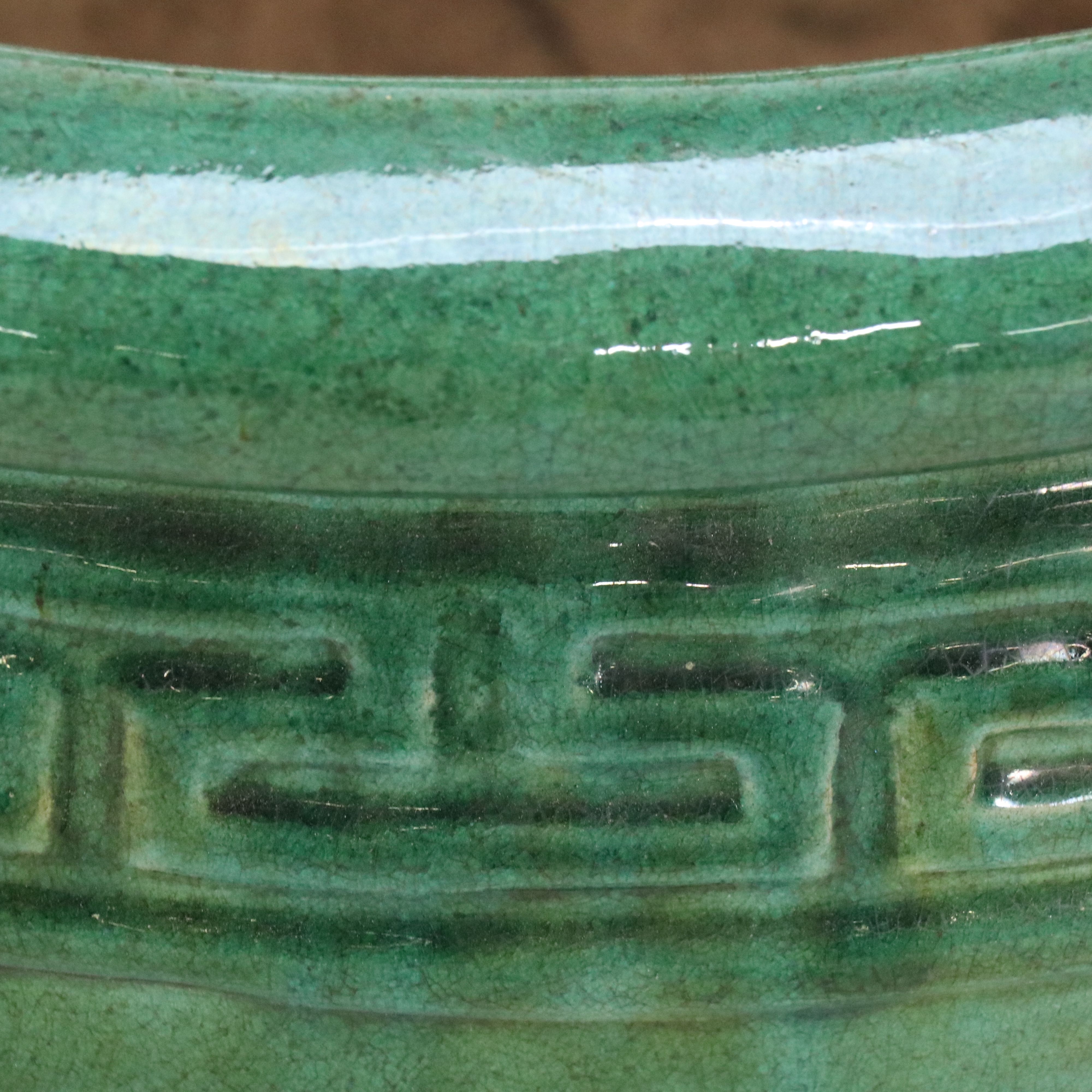 Large Green Greek Key Ceramic Planters