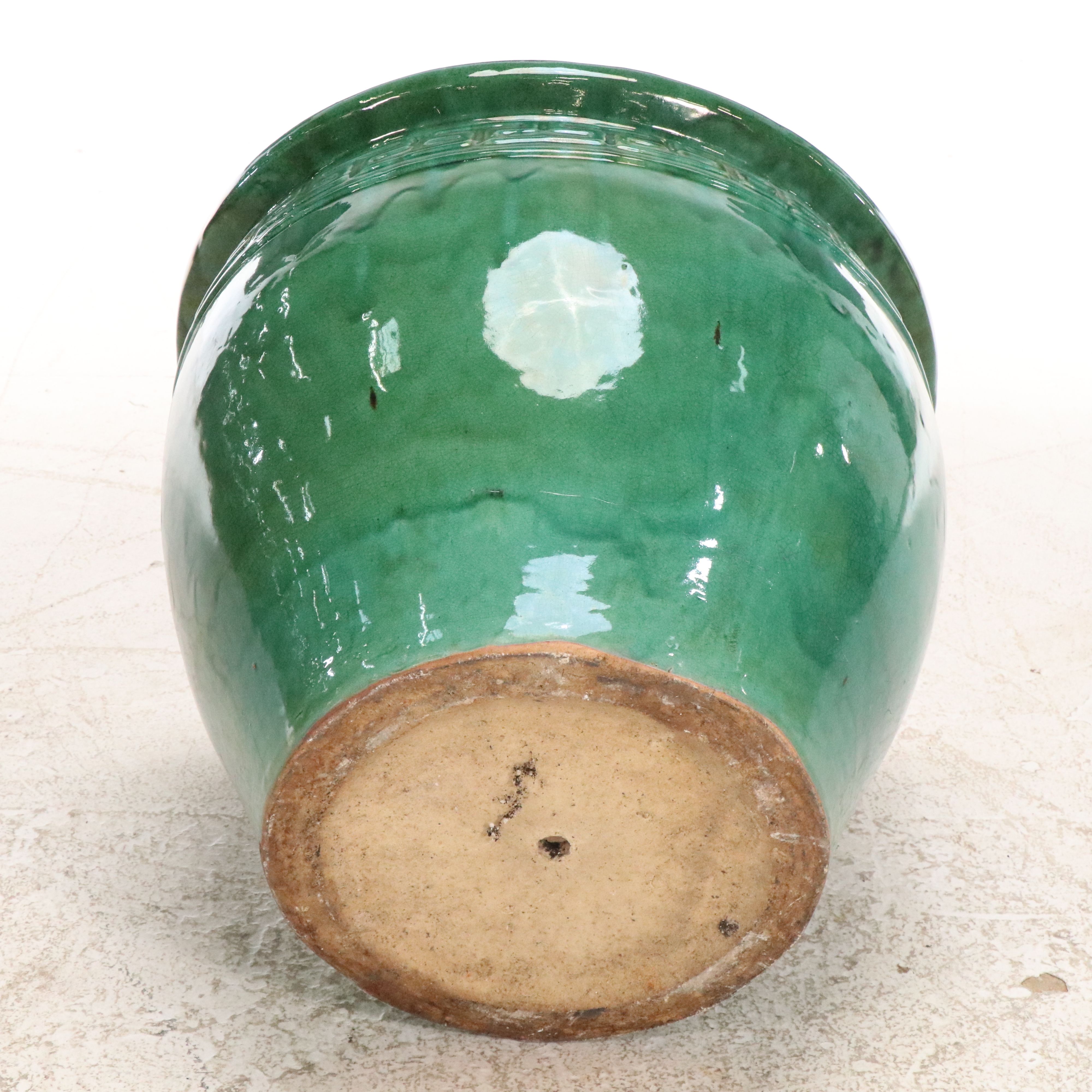 Large Green Greek Key Ceramic Planters