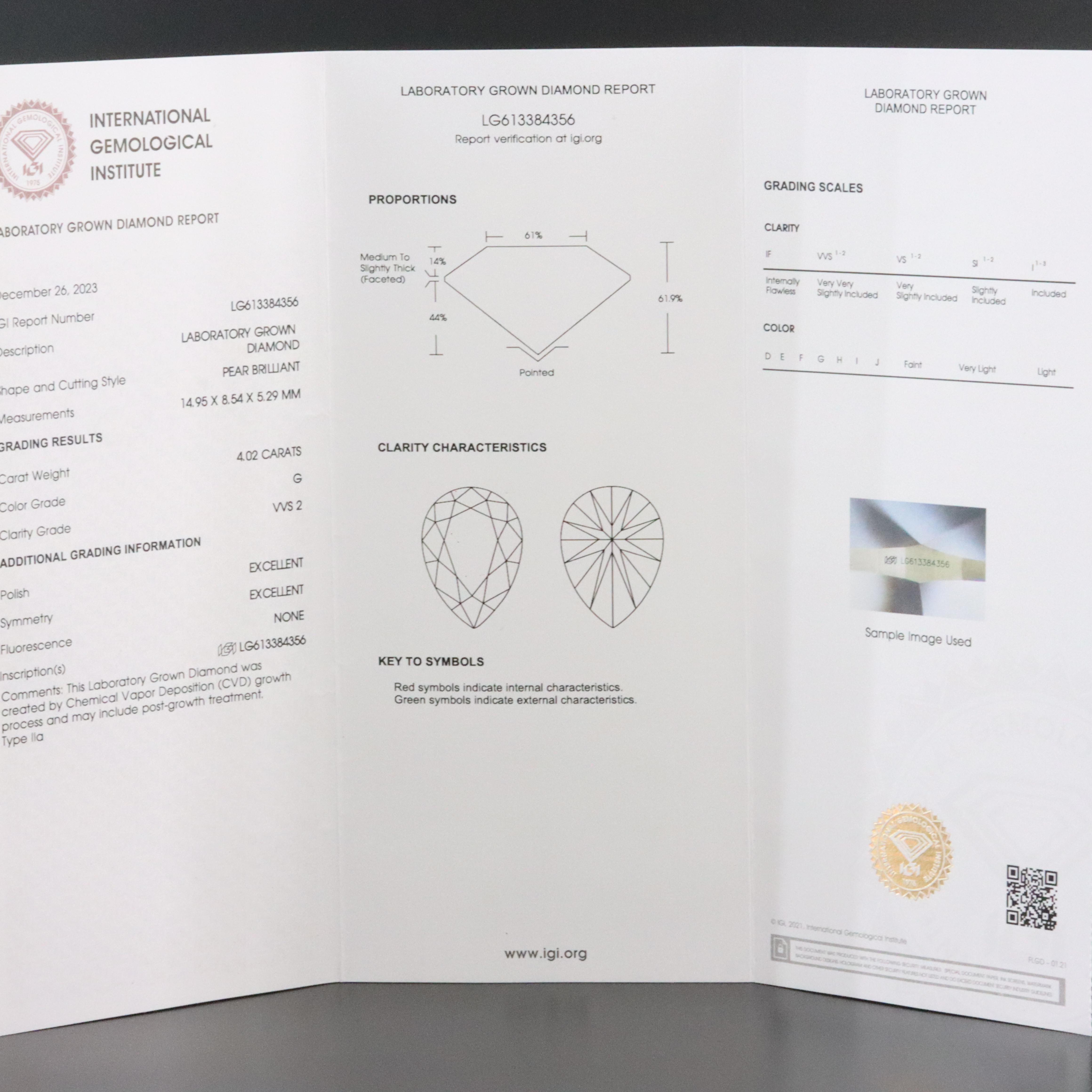 14K 4.02 CT Lab Grown Diamond Solitaire Pendant Necklace with IGI Report