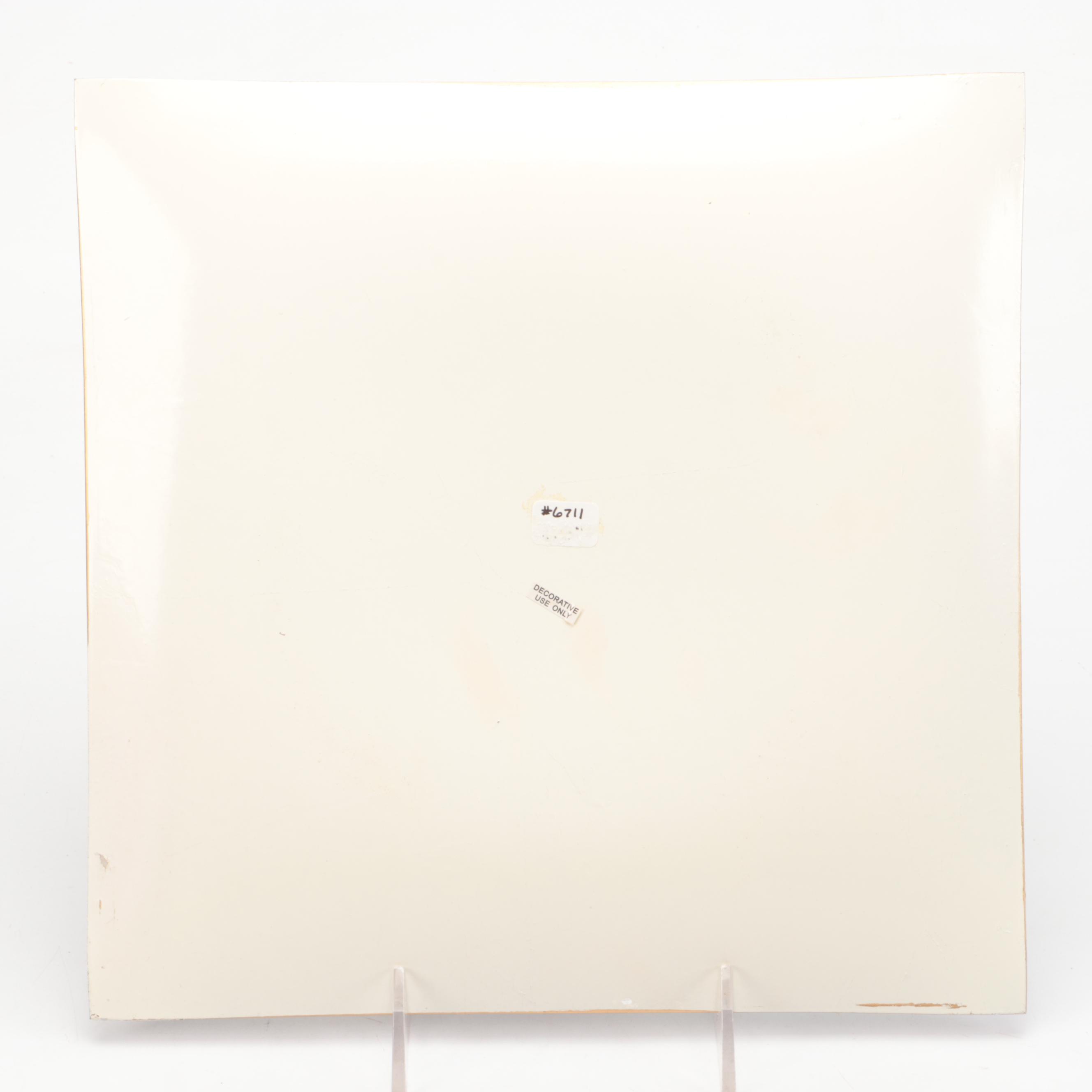 Pottery Barn Metal Pillar Candle Holders and Floral Glass Plate