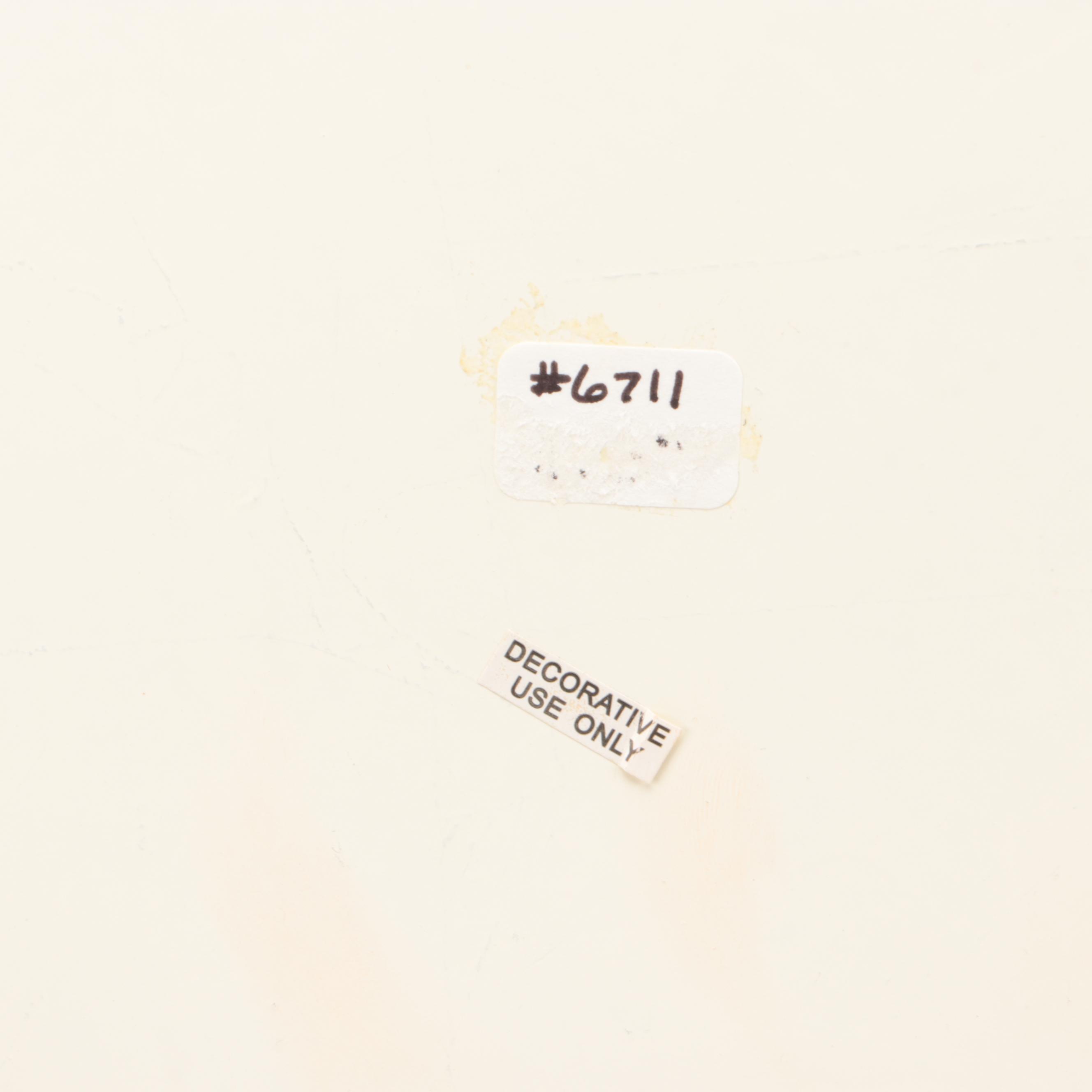 Pottery Barn Metal Pillar Candle Holders and Floral Glass Plate