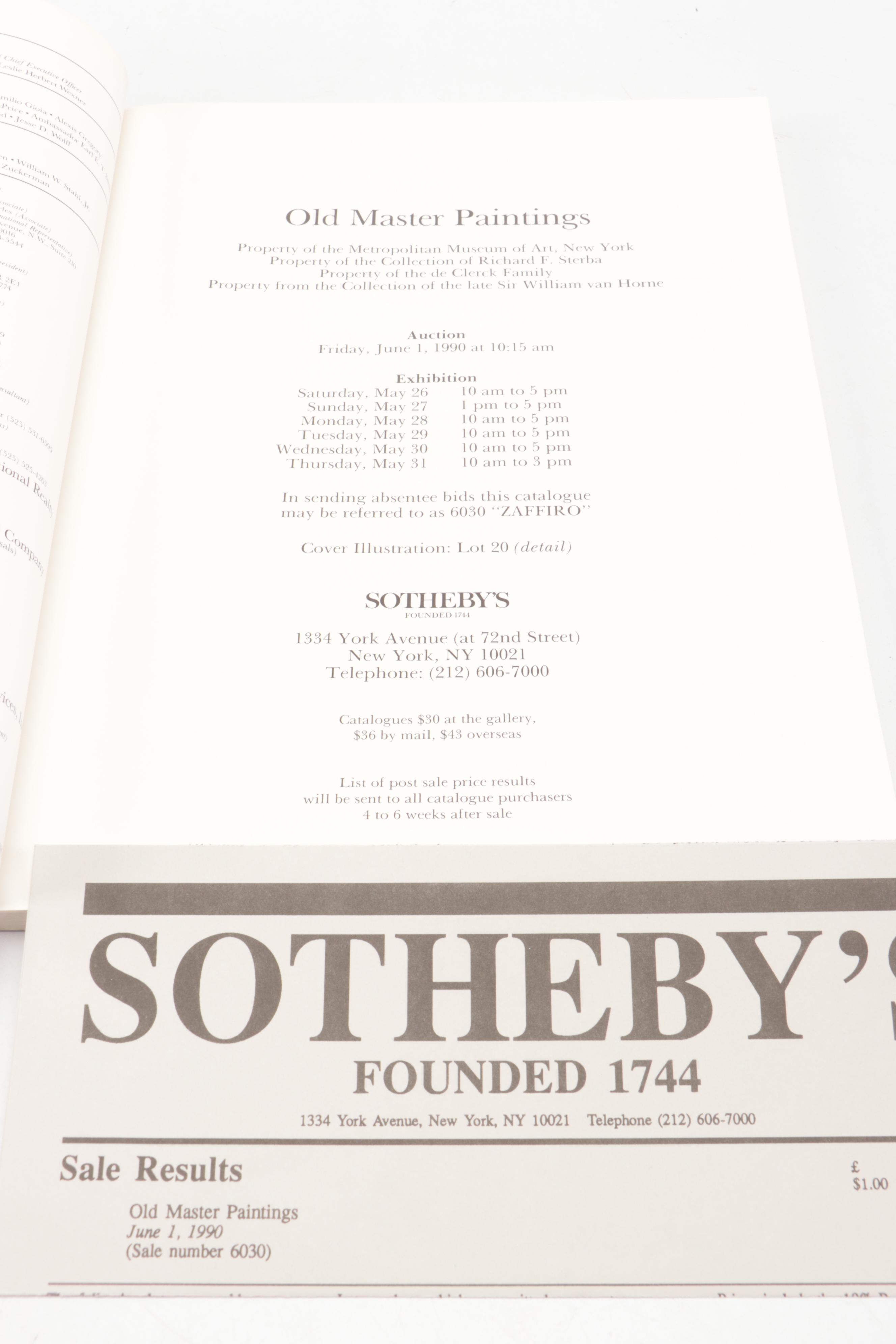 Sotheby's "Old Master Paintings" Auction Catalogs, Late 20th C.