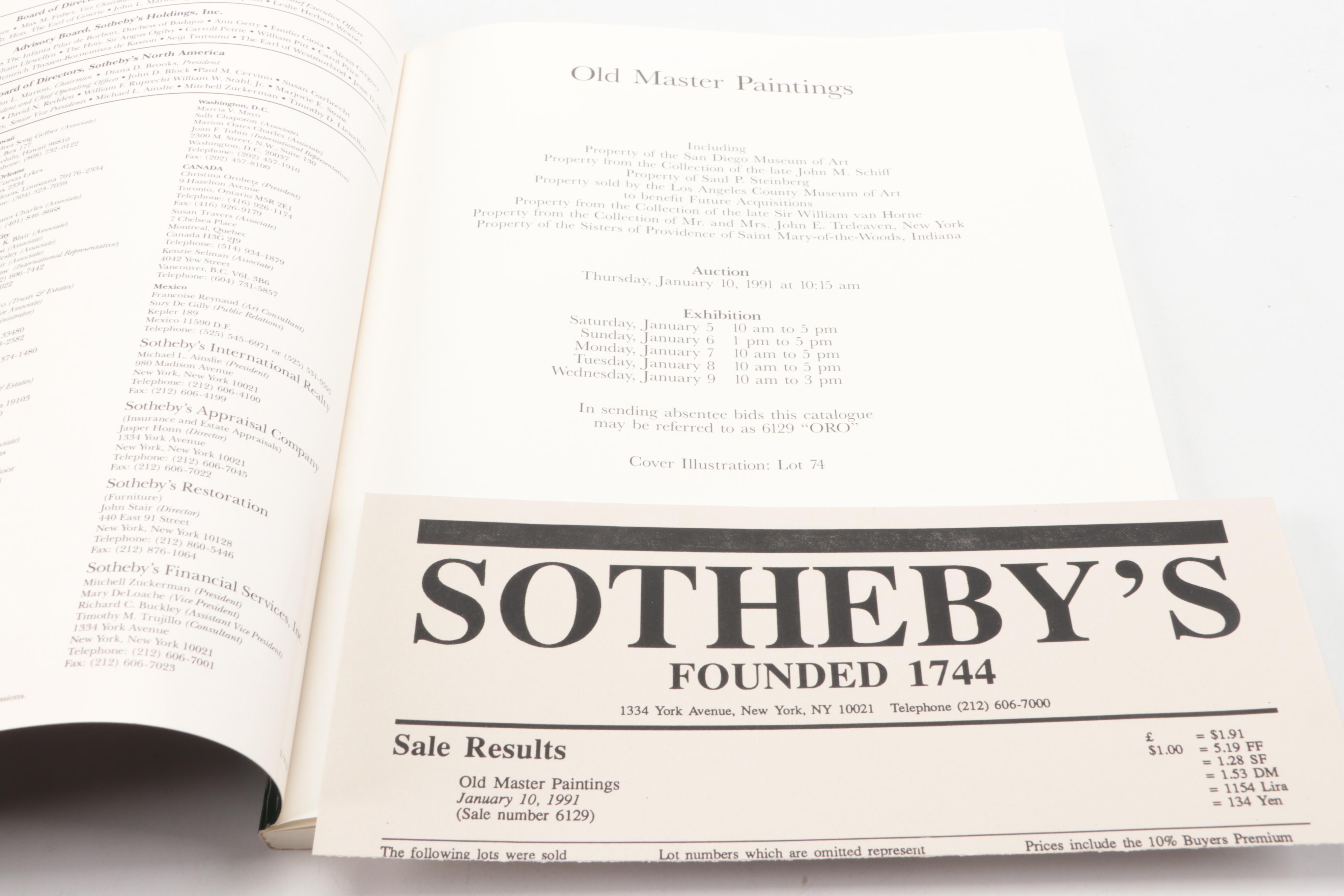 Sotheby's "Old Master Paintings" Auction Catalogs, Late 20th C.