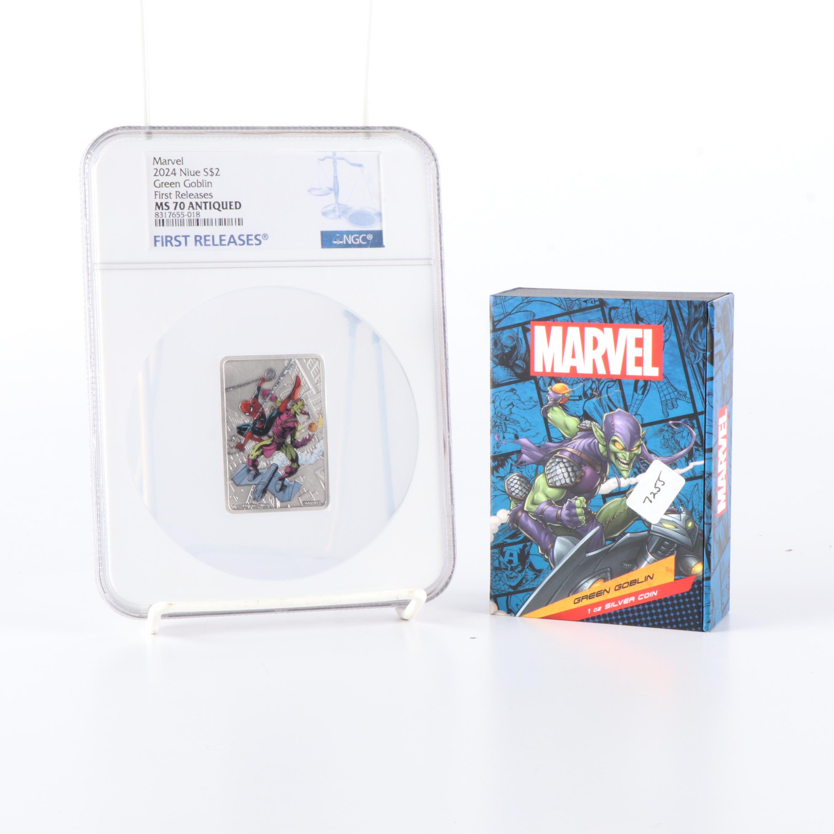 NGC MS70 Antiqued 2024 Nuie $2. Green Goblin Silver Coin