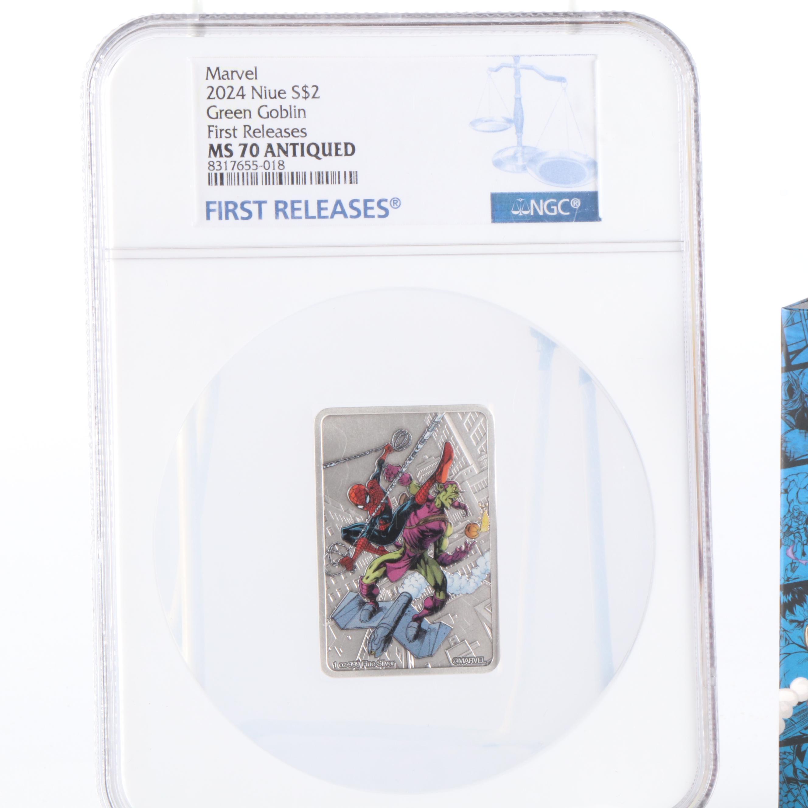 NGC MS70 Antiqued 2024 Nuie $2. Green Goblin Silver Coin